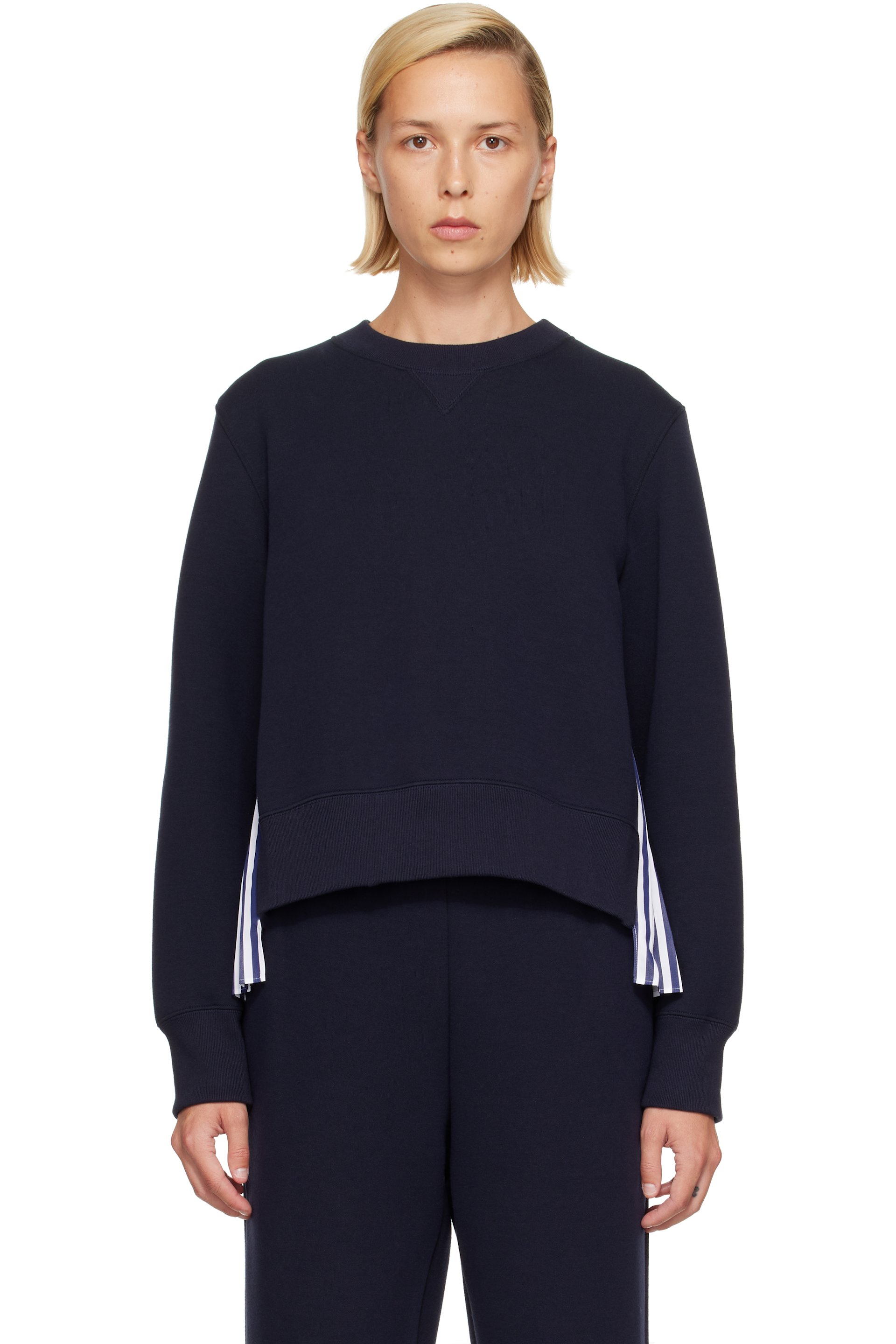 sacai - Navy Sponge Sweat & Cotton Poplin Sweatshirt