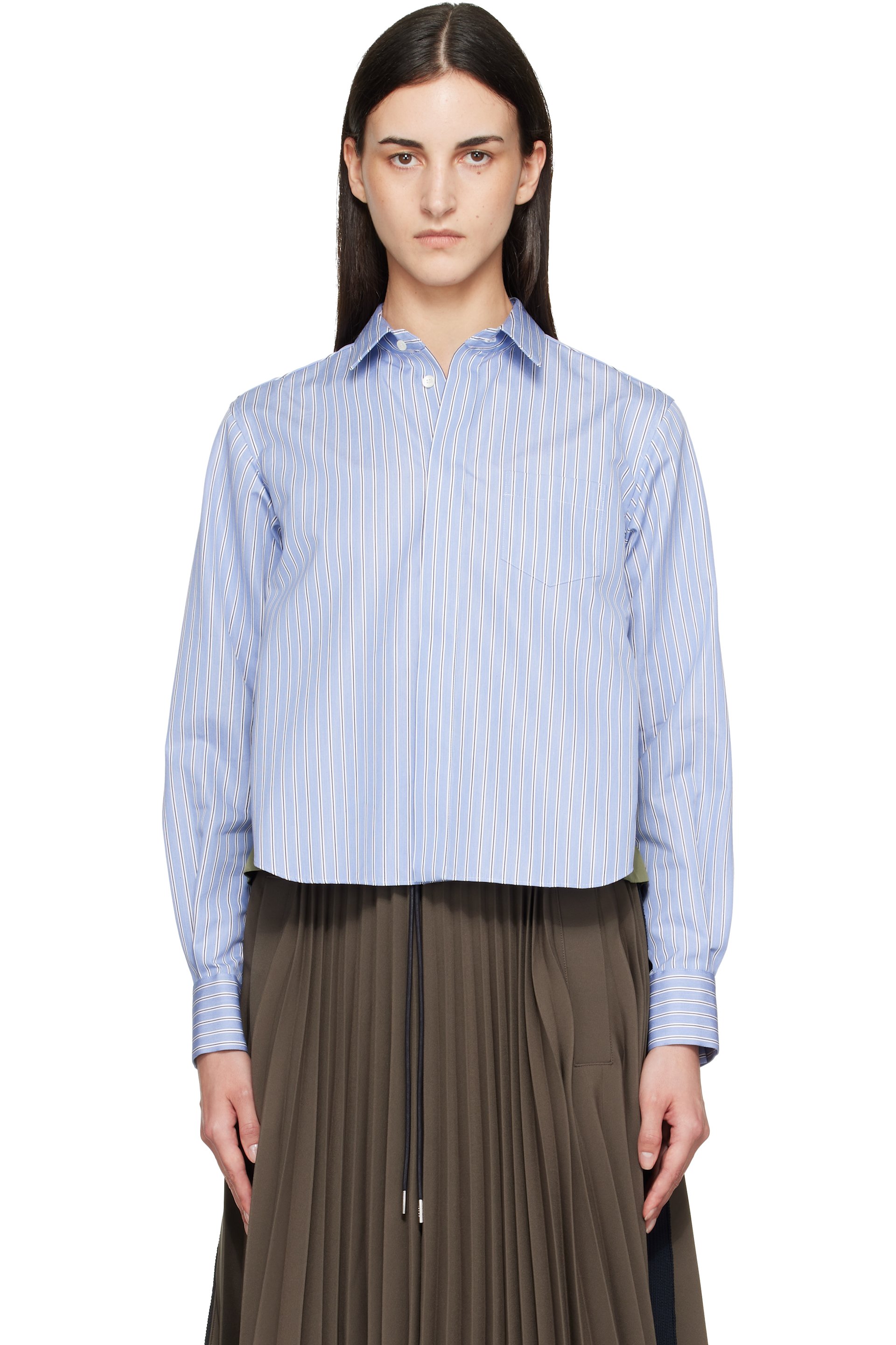 sacai - Blue & Khaki Cotton Poplin x Nylon Twill Shirt