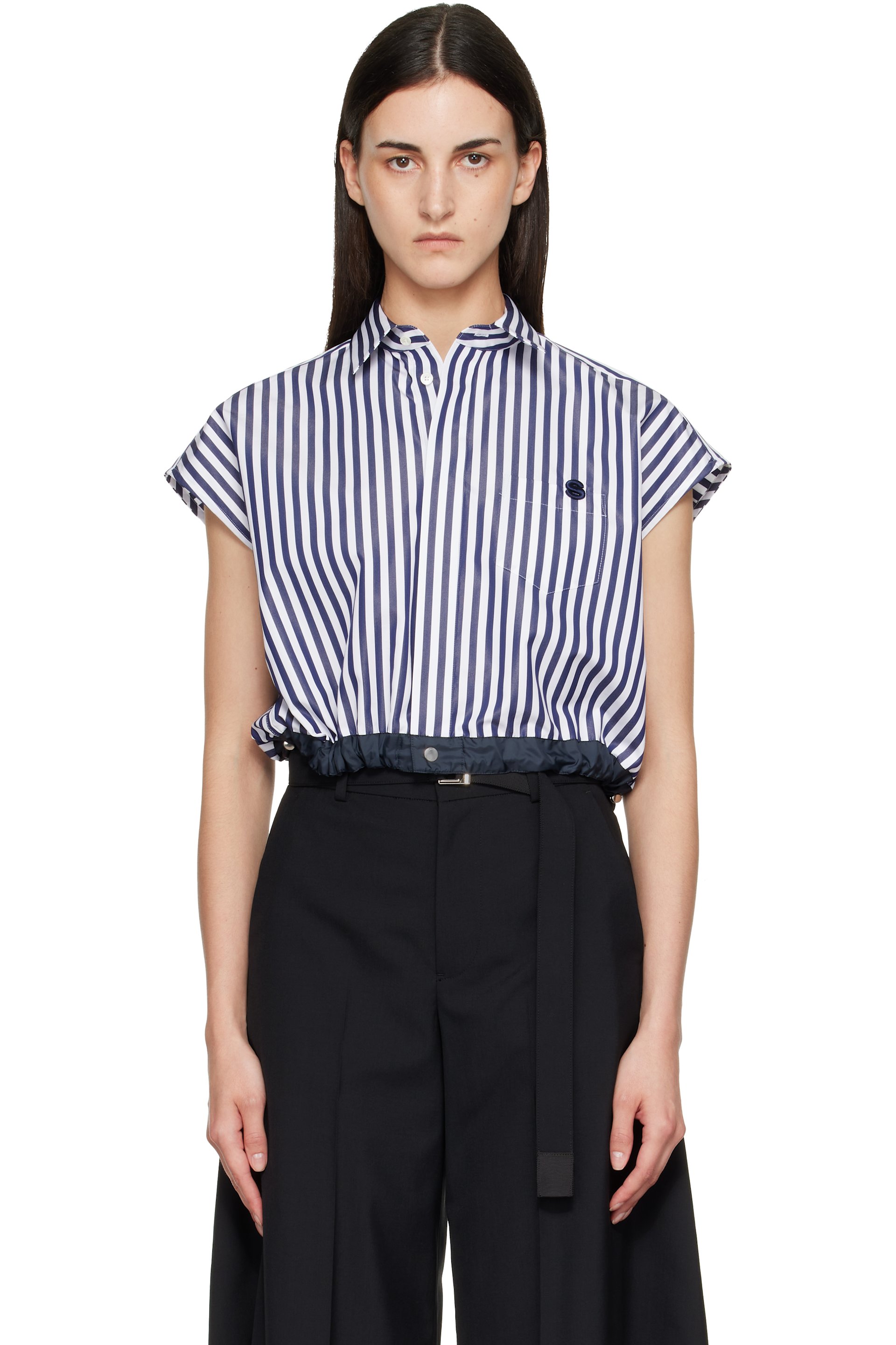 sacai - Navy & White Cotton Poplin Shirt