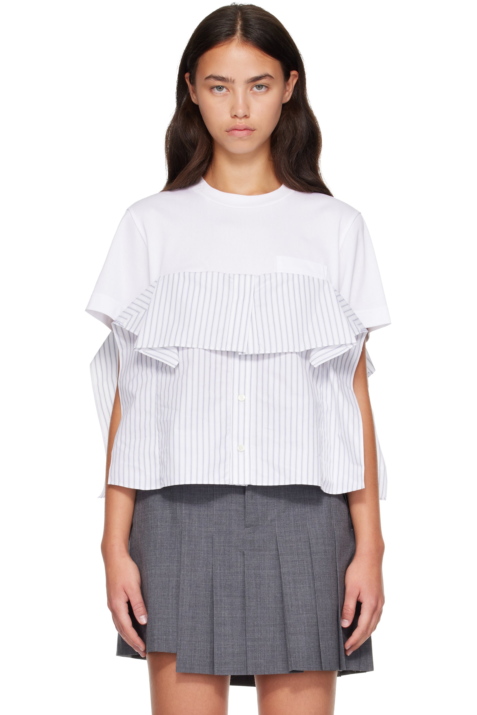 sacai - White Poplin Cotton Jersey T-shirt