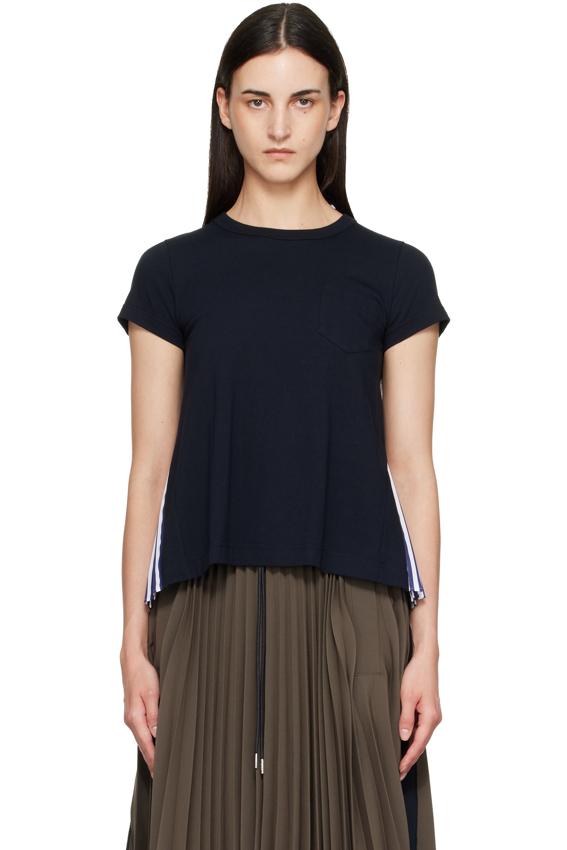 sacai - Navy Cotton Poplin x Cotton Jersey T-shirt