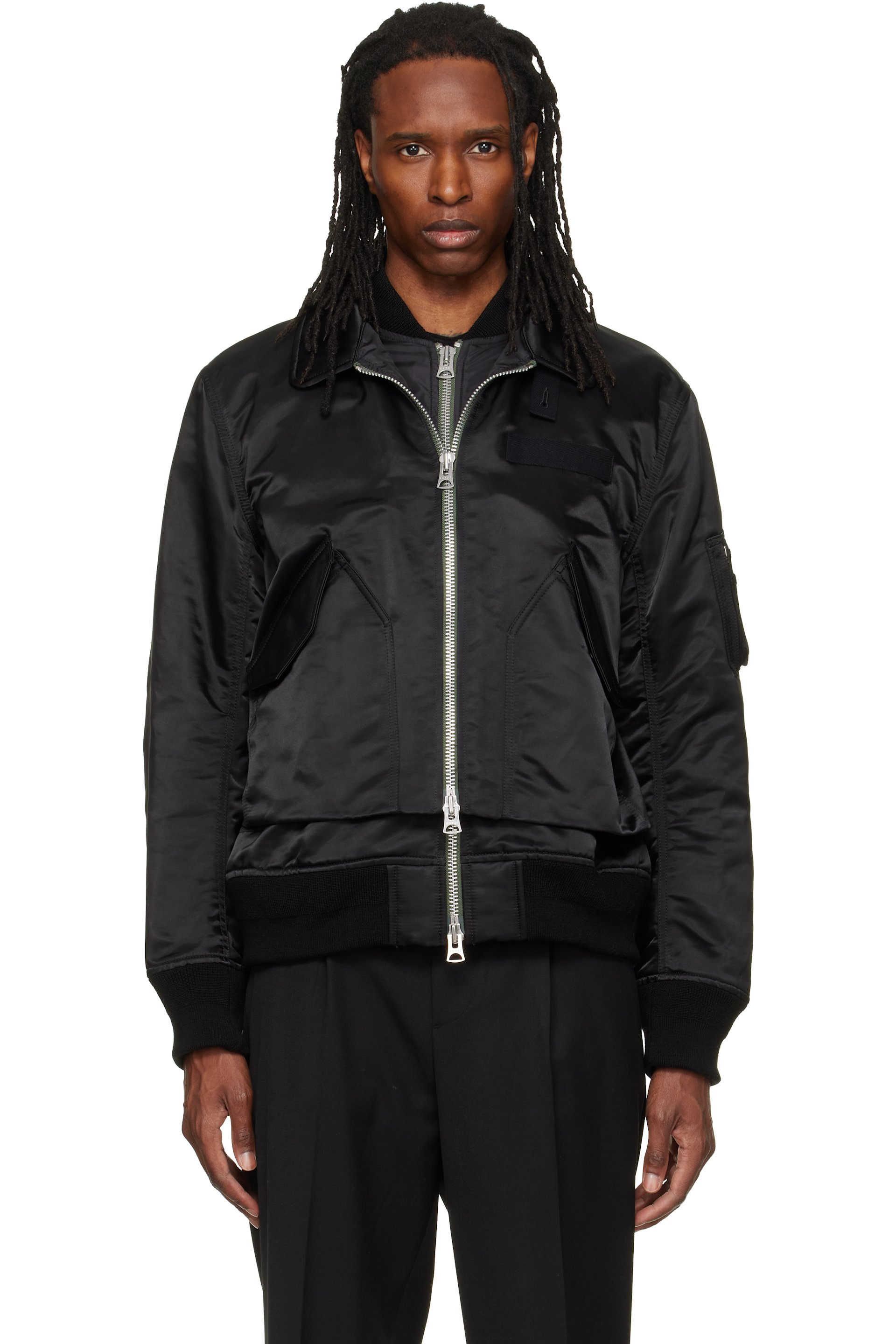 sacai - Black Cotton Nylon Twill Bomber Jacket