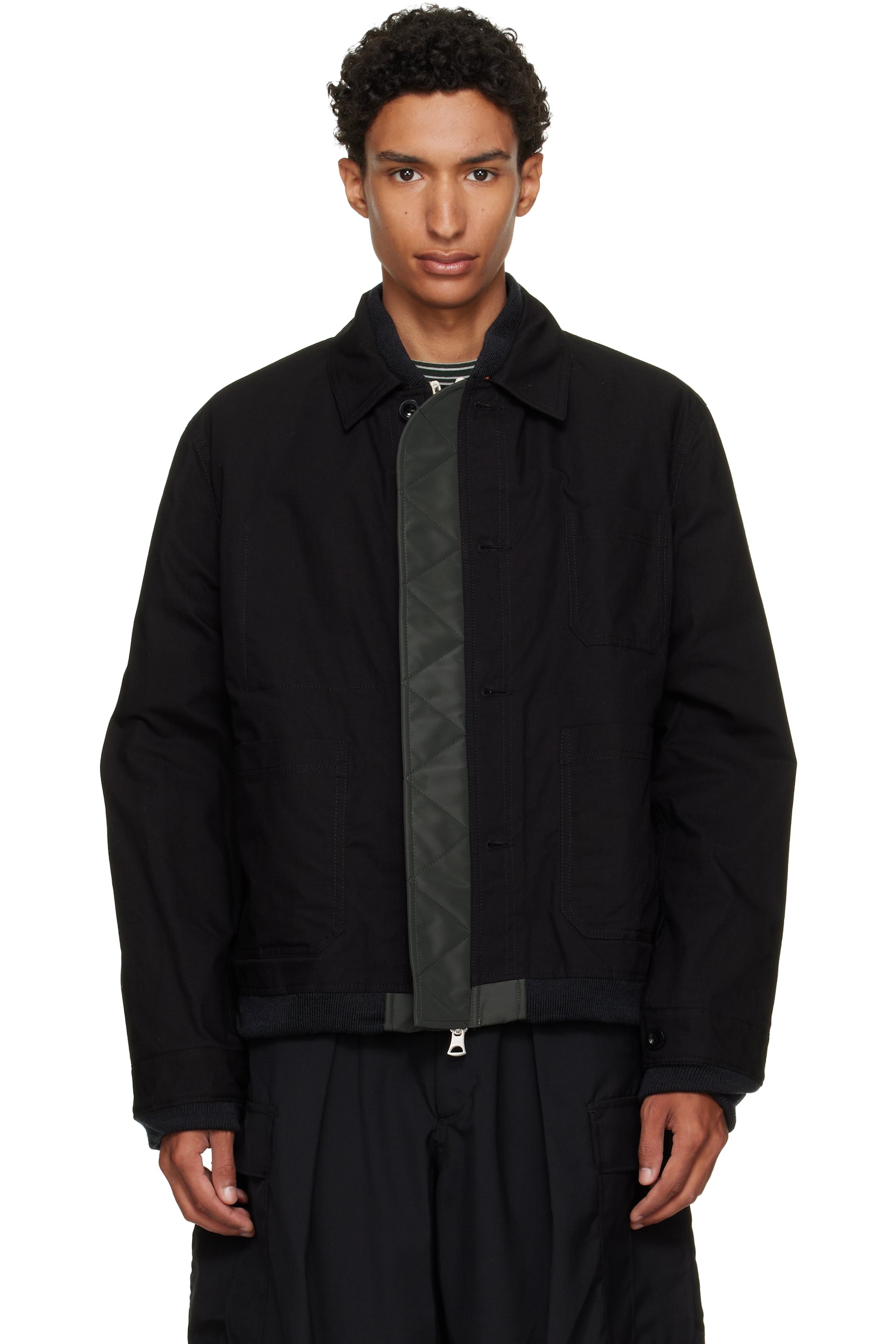 sacai - Black & Khaki Nylon Twill x Rip Stop Blouson Reversible Jacket