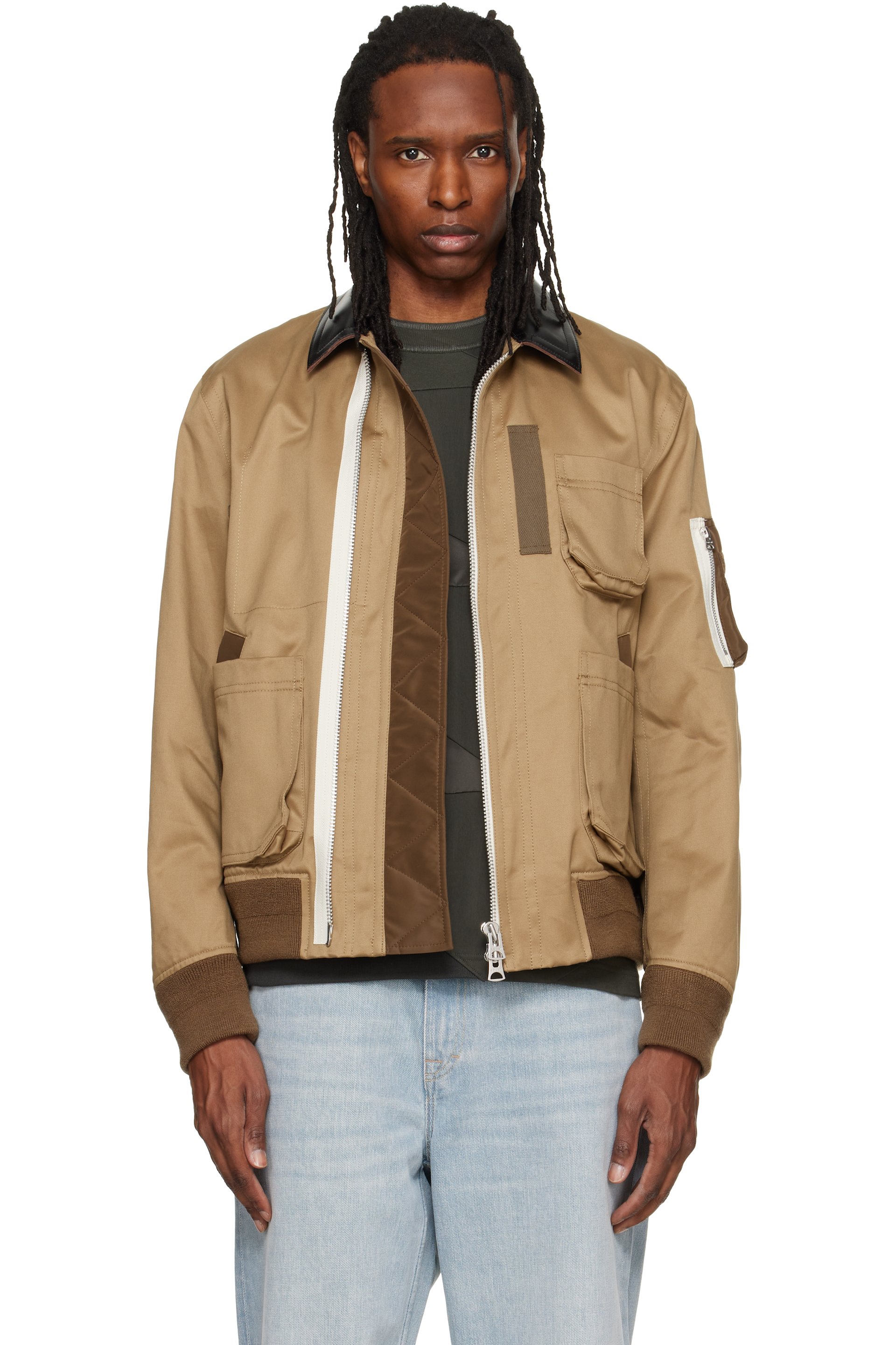 sacai - Beige Cotton Chino Bomber Jacket