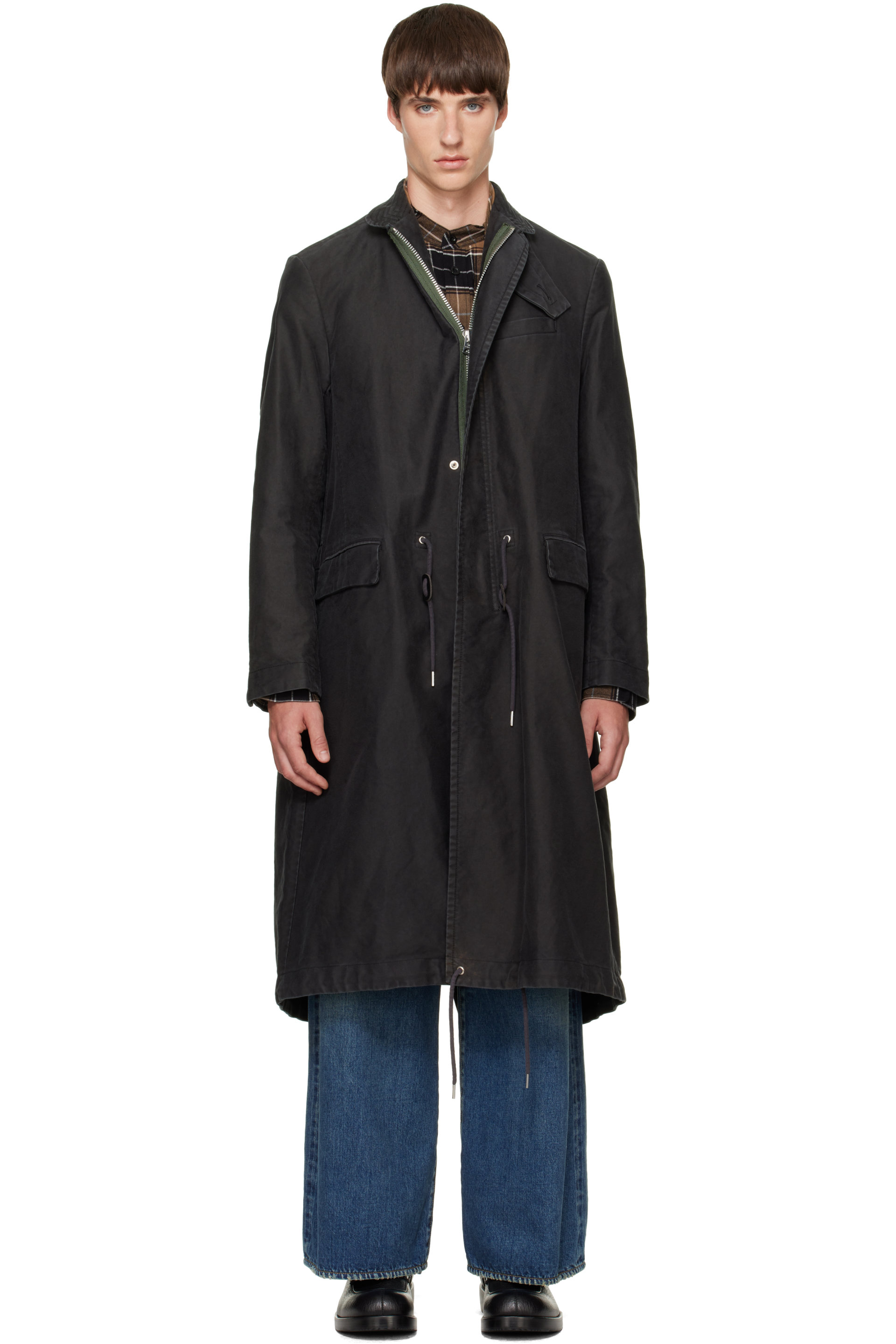 sacai - Black Sueded Cotton Coat