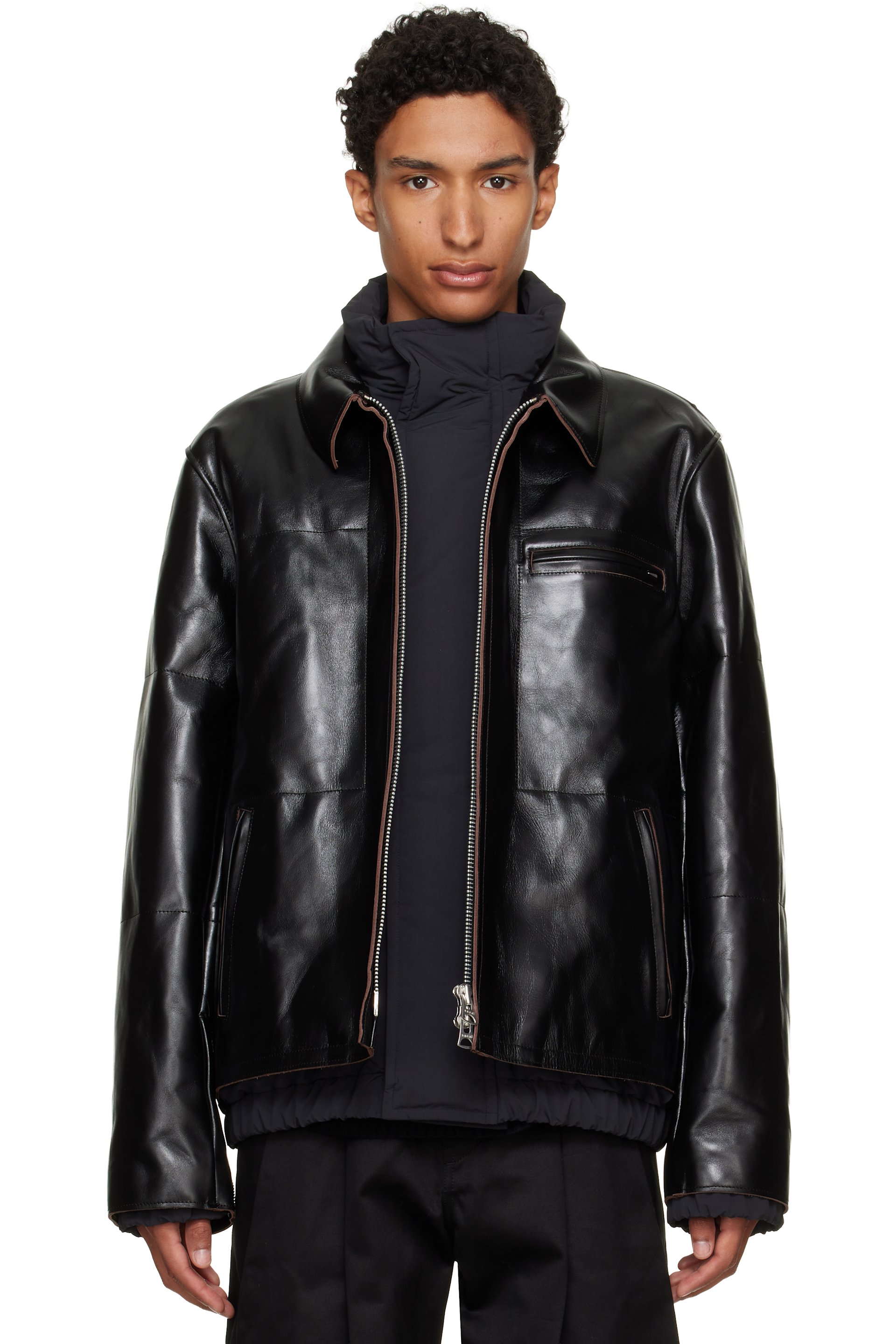 sacai - Black Down Leather Blouson Jacket