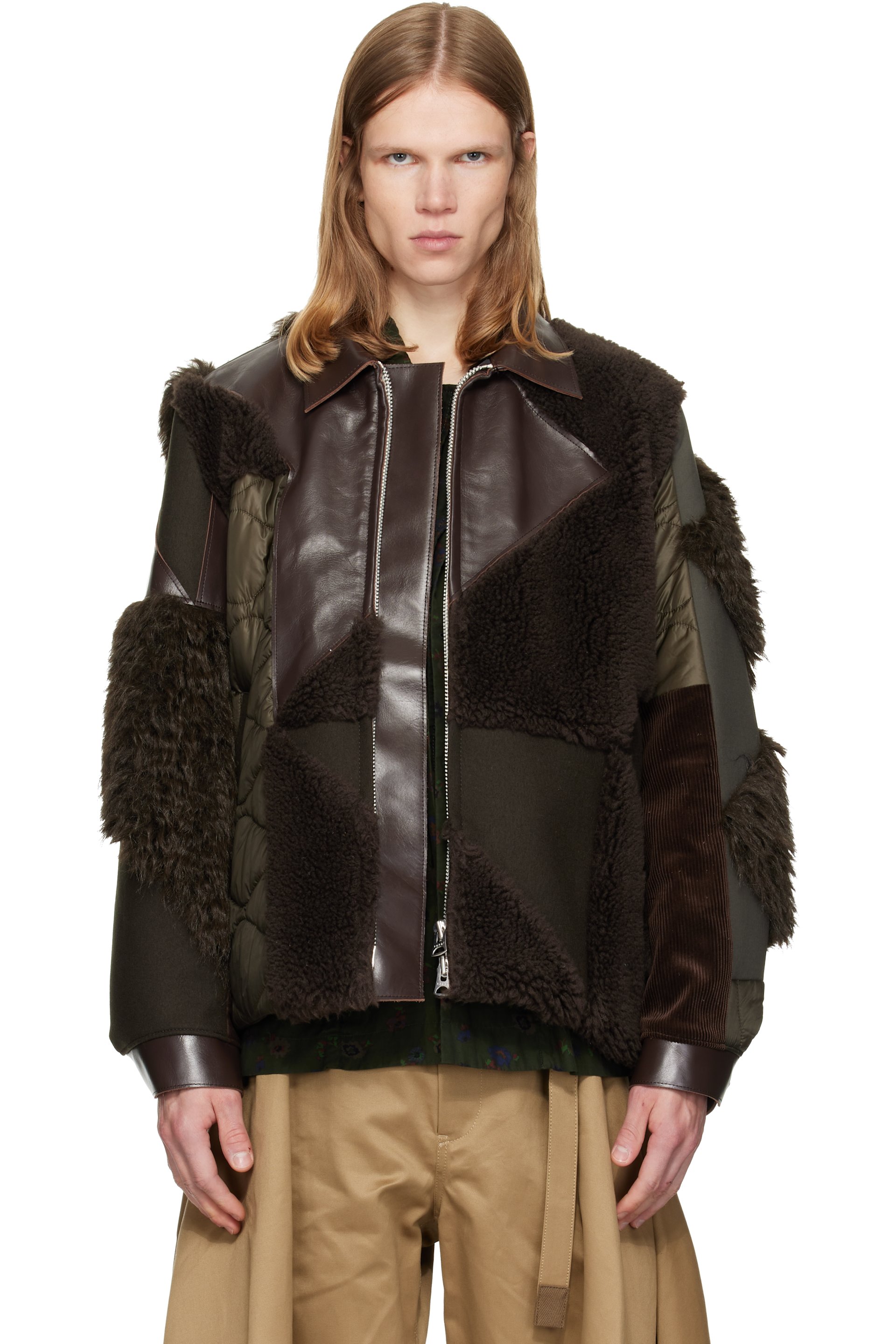 sacai - Brown & Khaki A.P.C. Edition Quilts Blouson Jacket