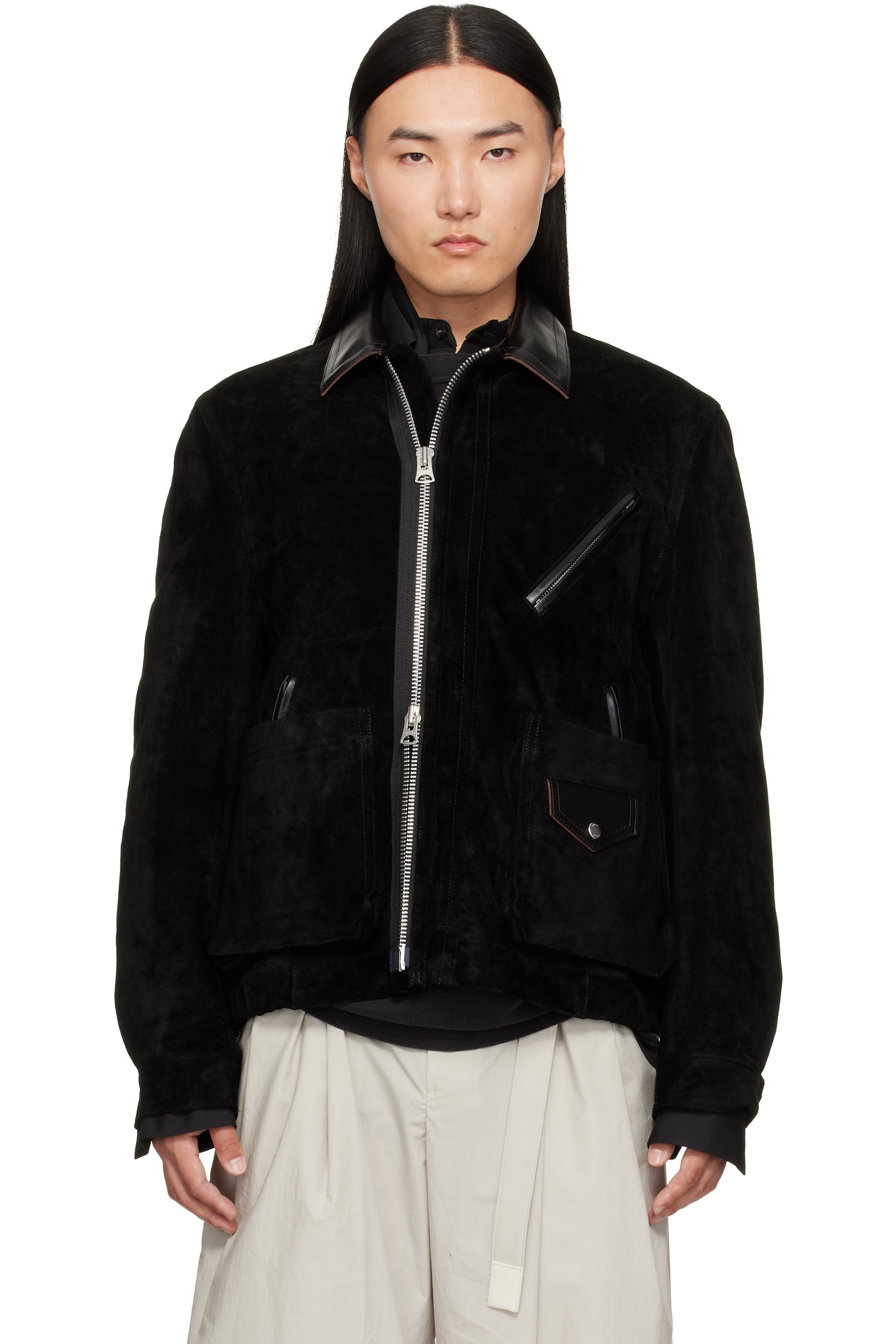 sacai - Black Suede Blouson Jacket