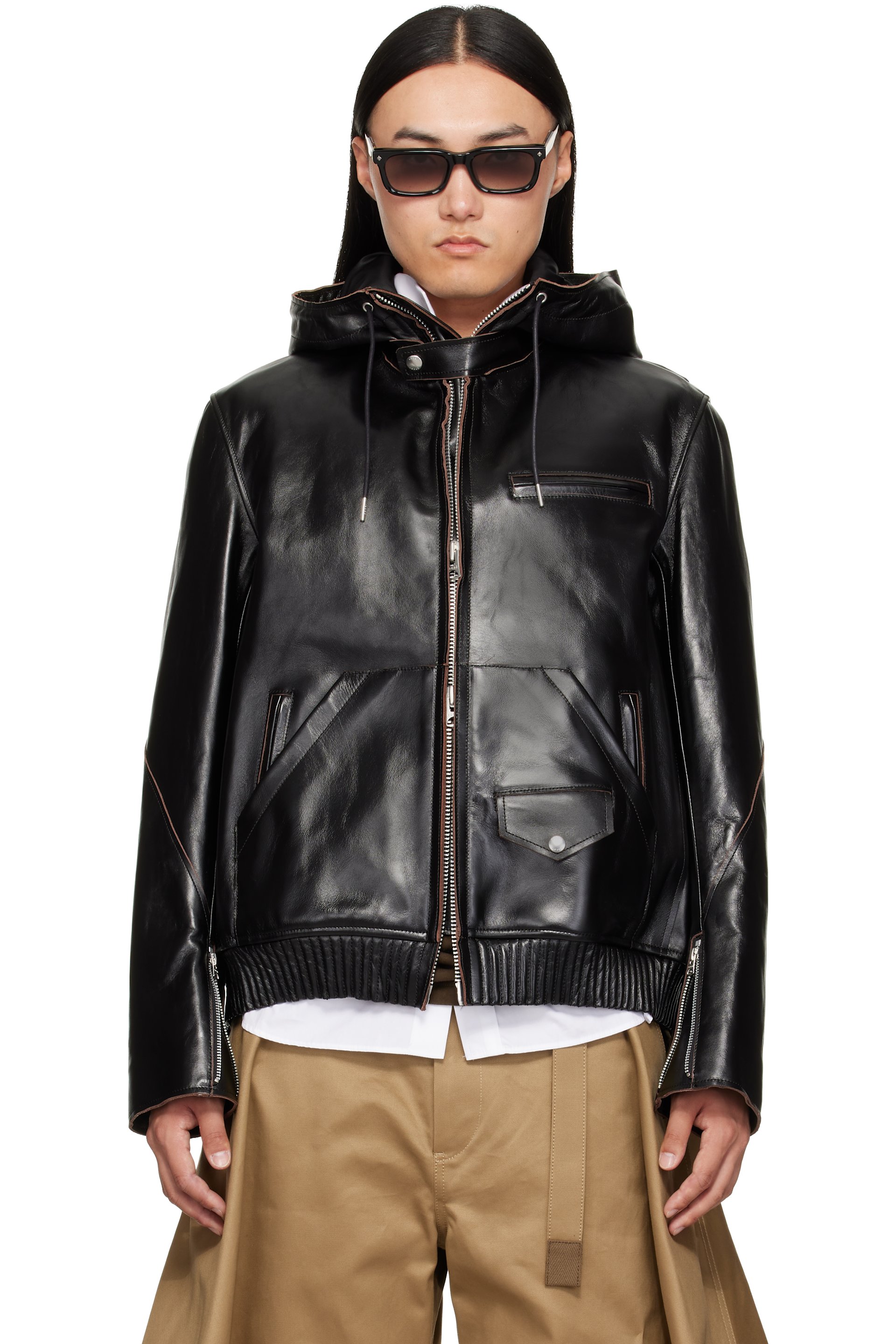 sacai - Black Blouson Leather Jacket