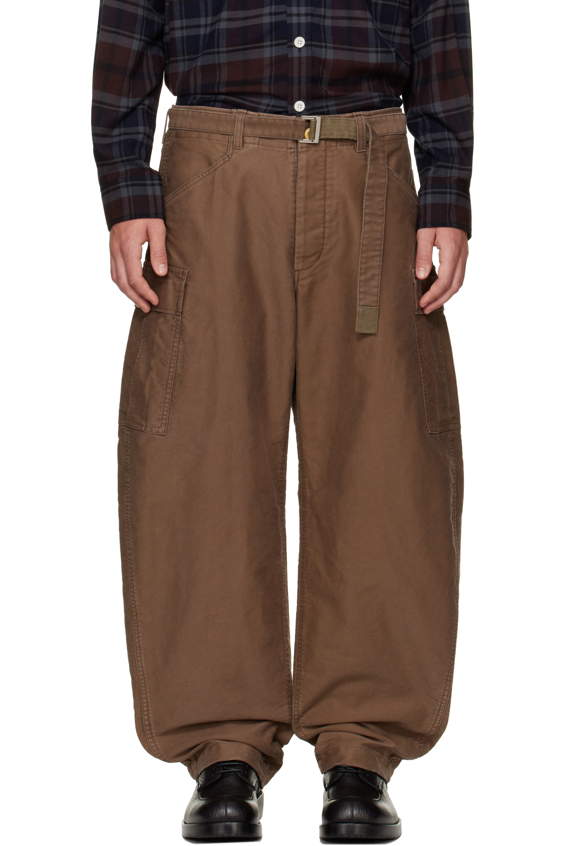 sacai - Brown Sueded Cotton Cargo Pants