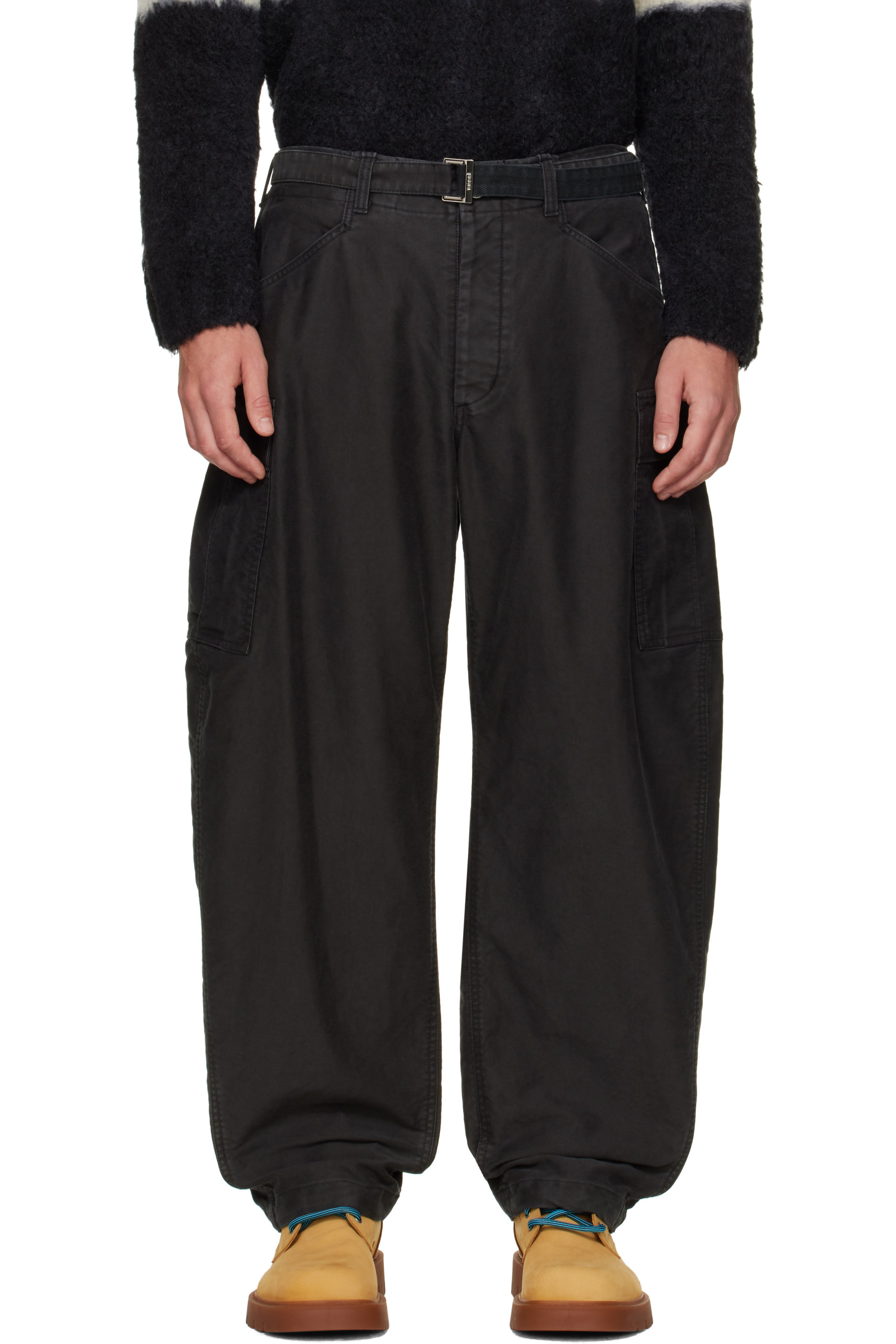 sacai - Black Sueded Cotton Cargo Pants