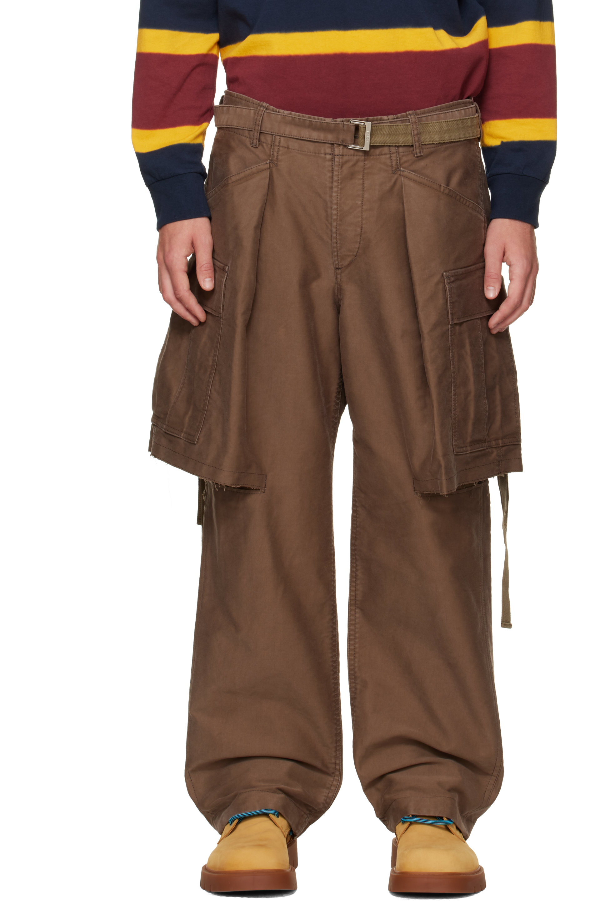 sacai - Brown Sueded Cotton Cargo Pants