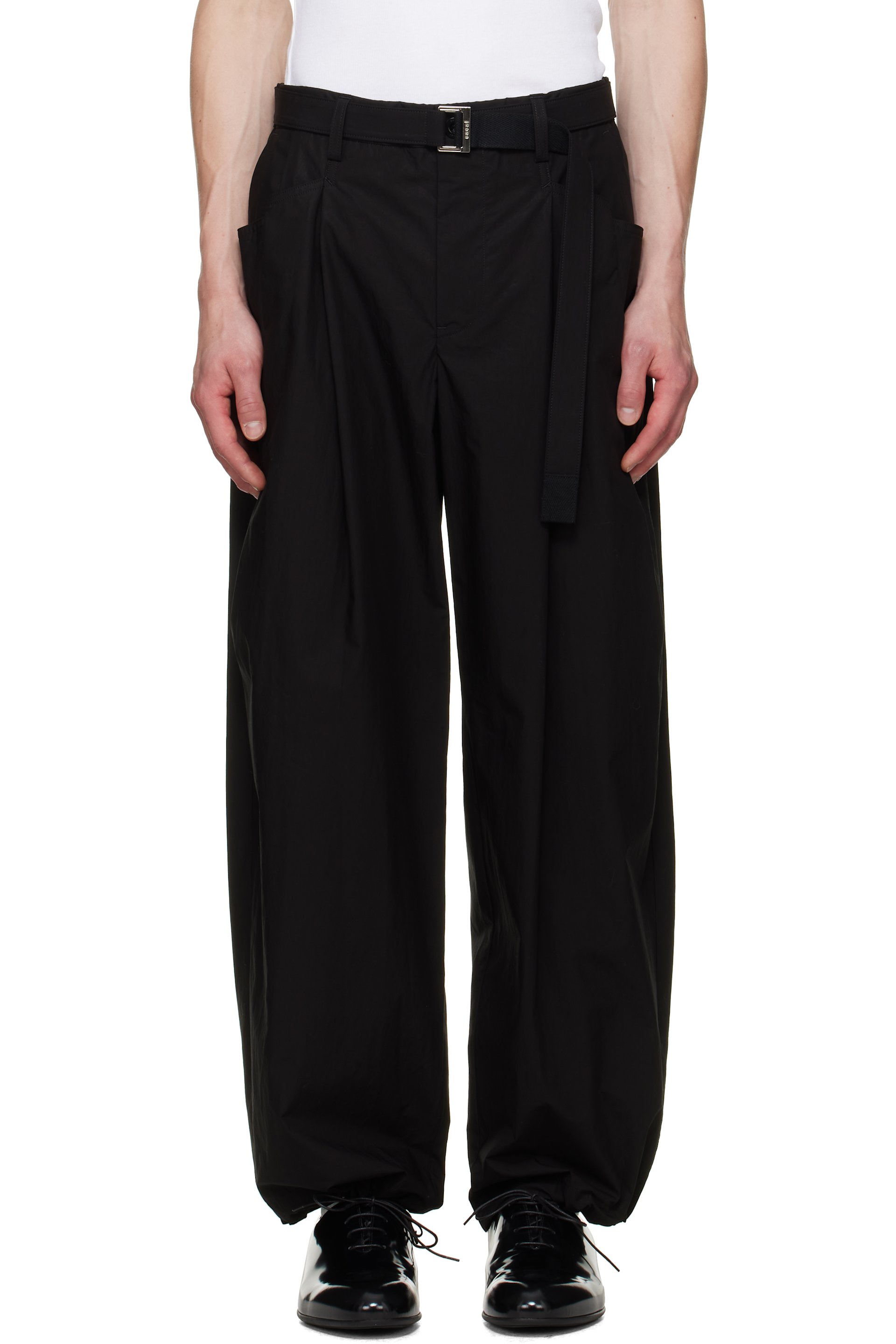 sacai - Pantalon noir en tissu typewriter de coton