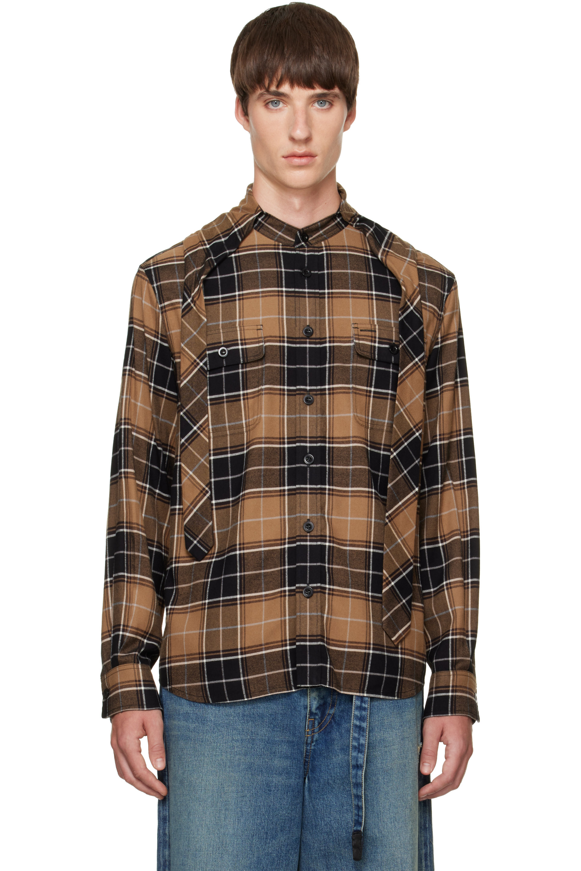 sacai - Beige Plaid Flannel Shirt