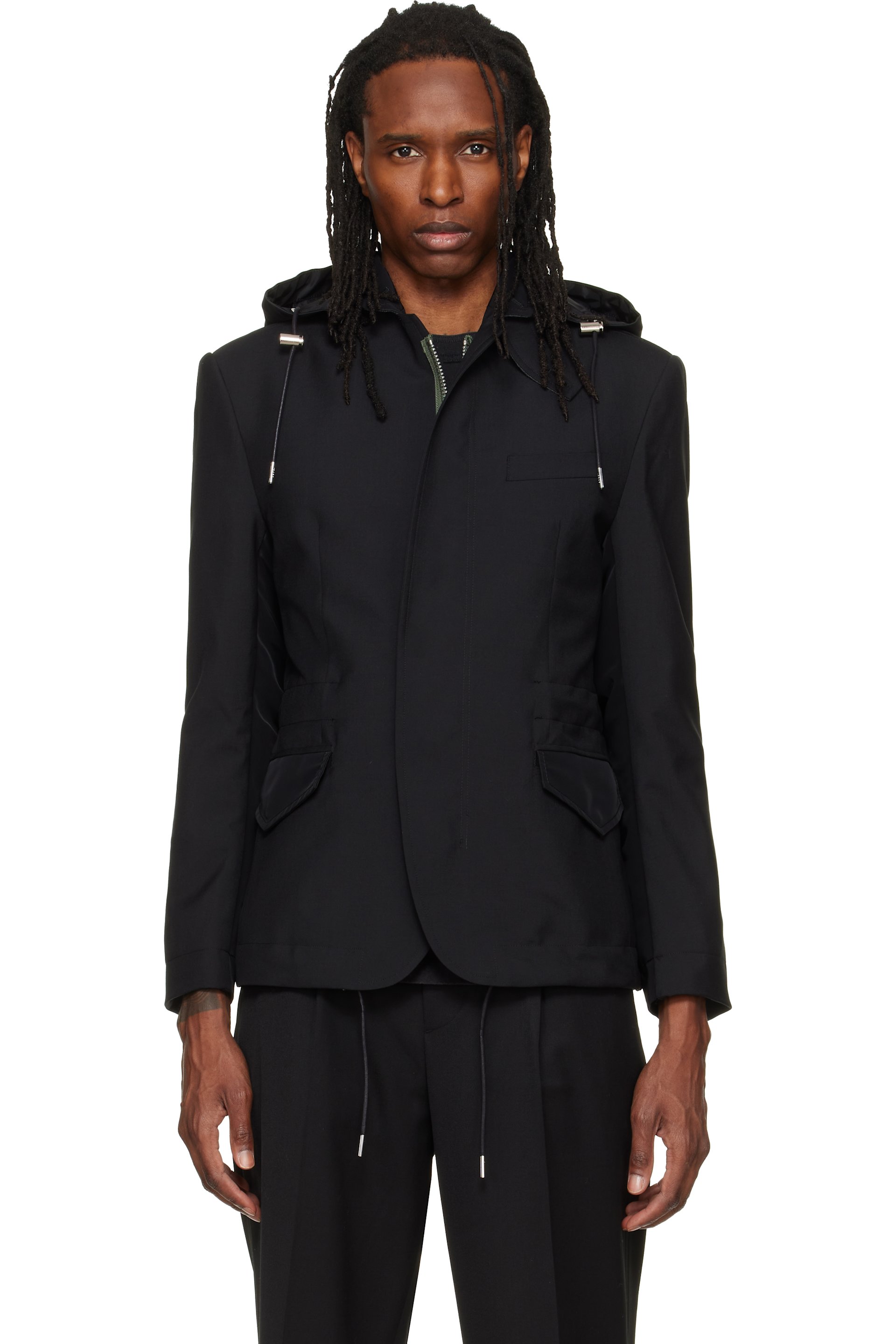 sacai - Black Suiting x Nylon Twill Blazer