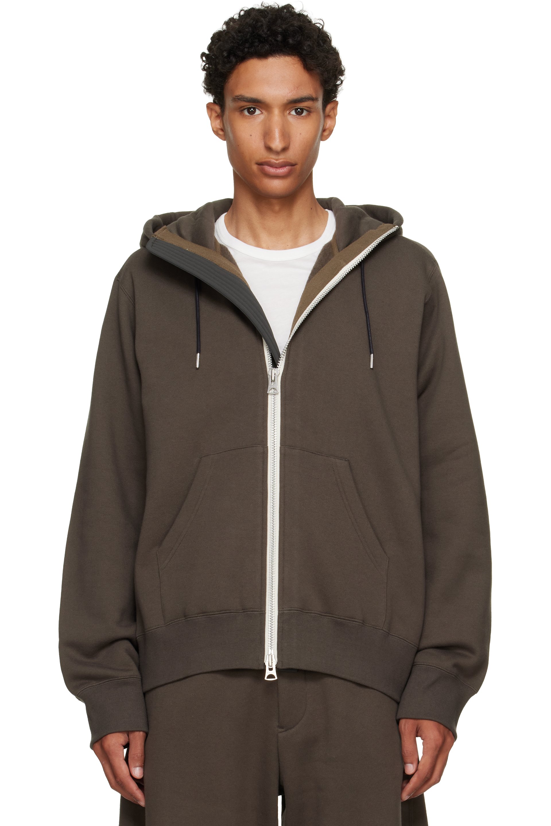 sacai - Pull à capuche kaki en jersey de coton