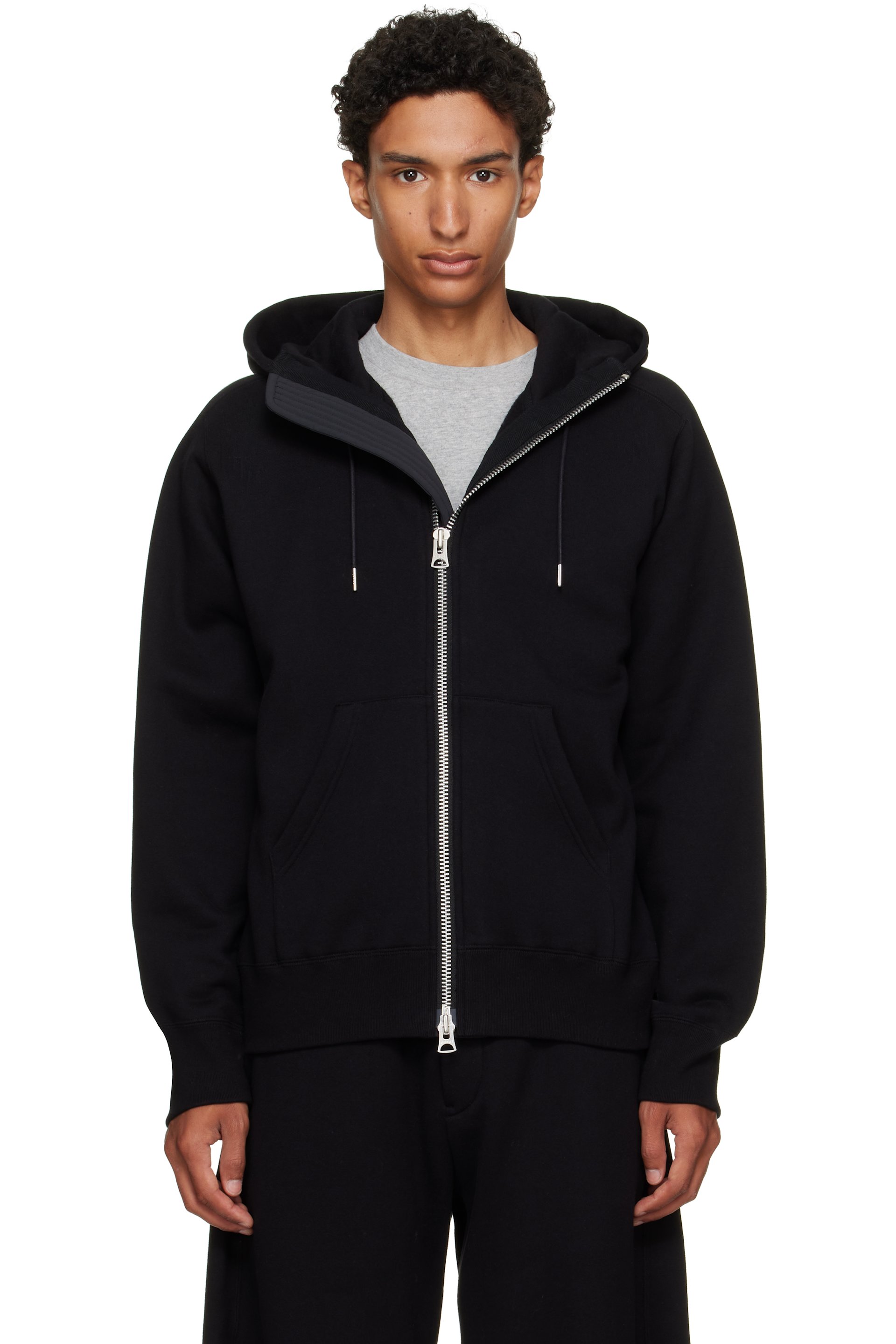 sacai - Pull à capuche noir en jersey de coton
