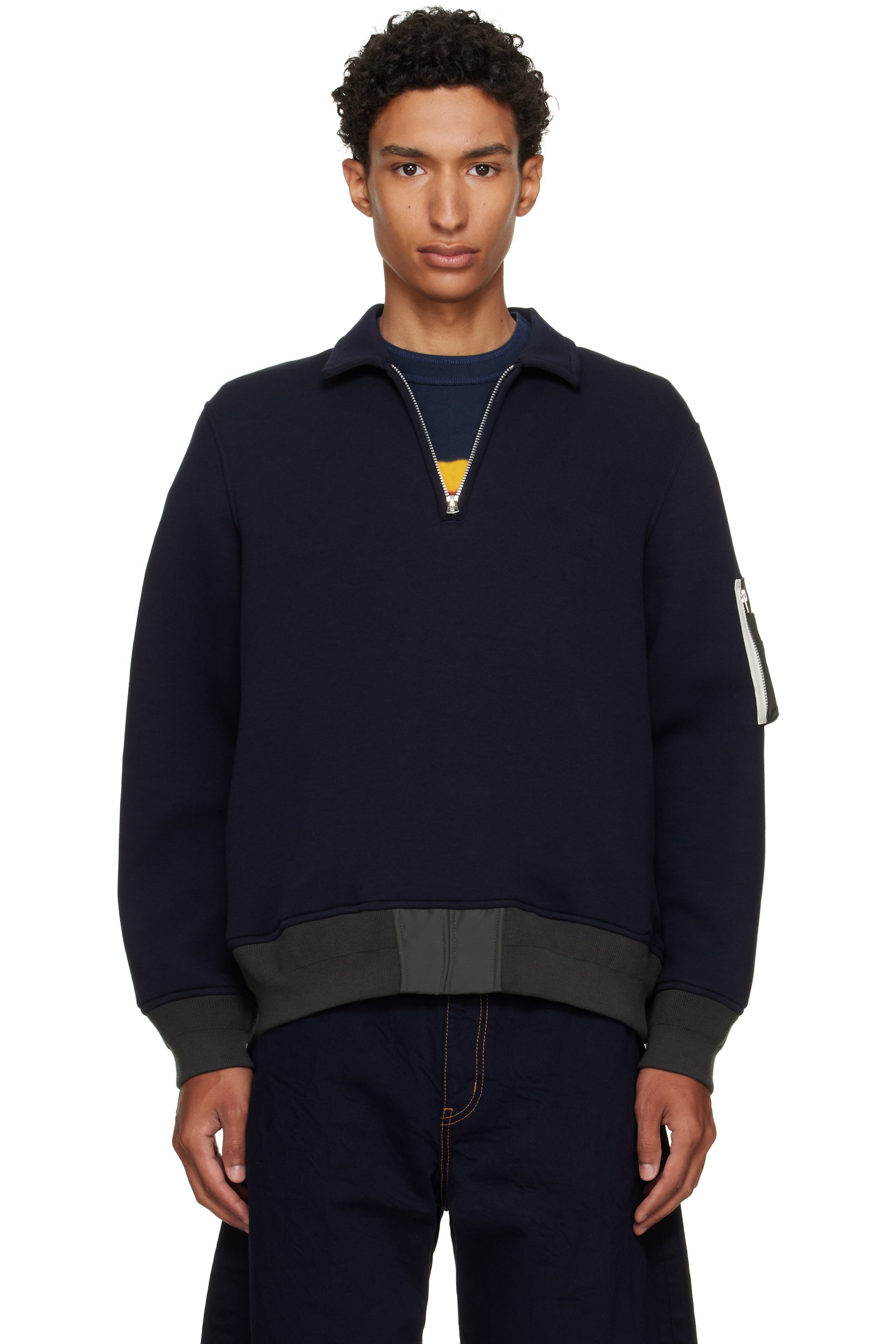 sacai - Navy Sponge Sweat Polo