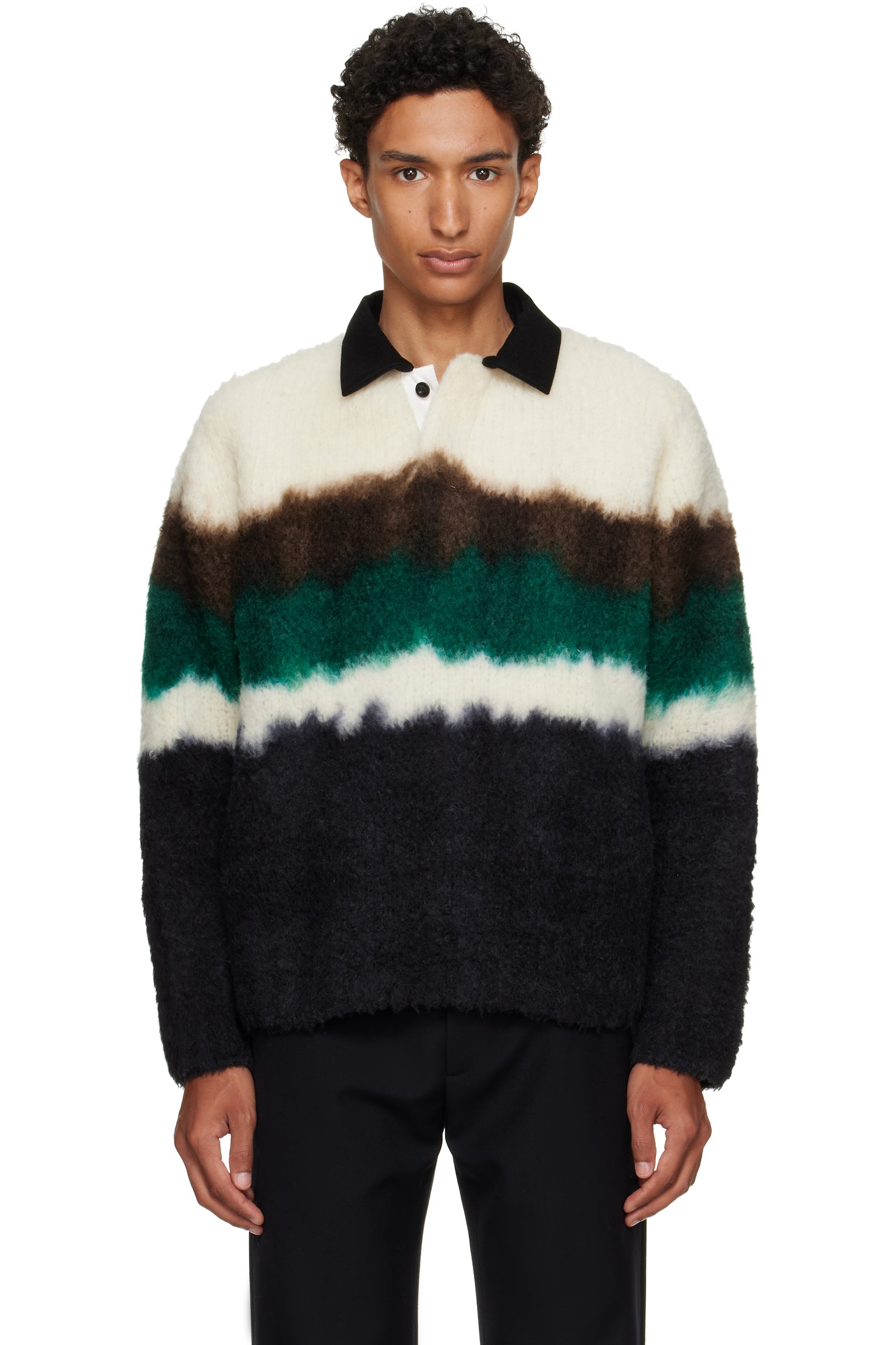 sacai - Black & Off-White Chusen-Dyed Knit Polo