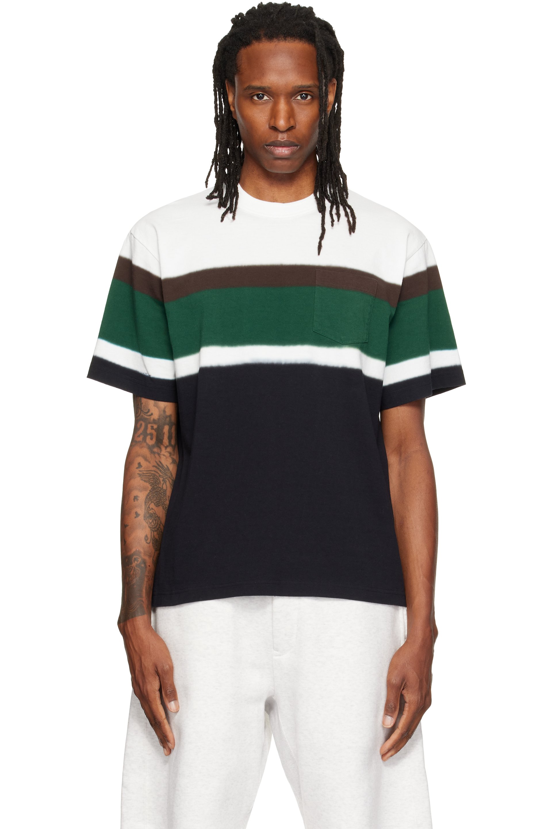 sacai - Black & White Chusen-Dyed Cotton Jersey T-shirt