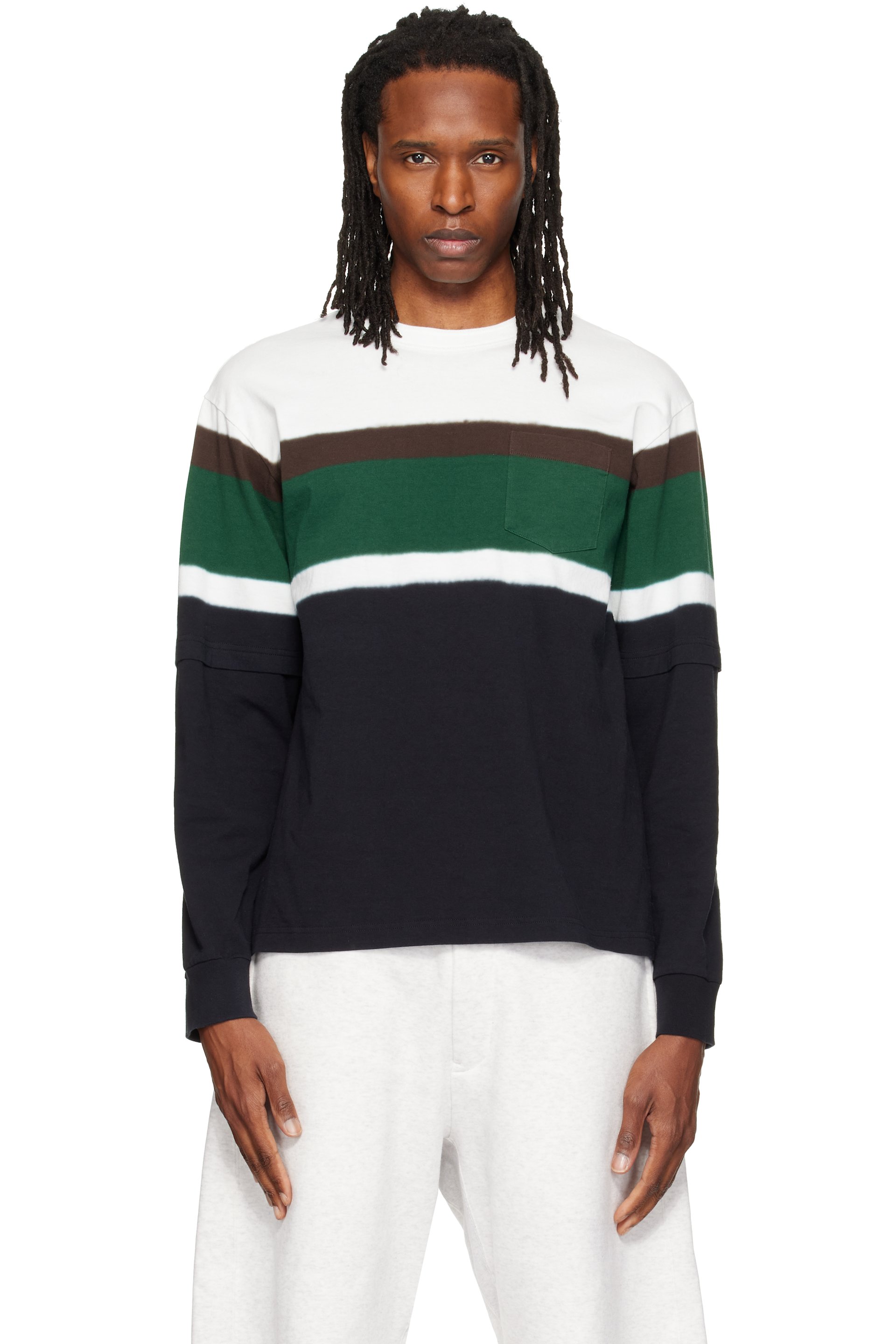 sacai - Black & White Chusen-Dyed Cotton Jersey L/S T-shirt