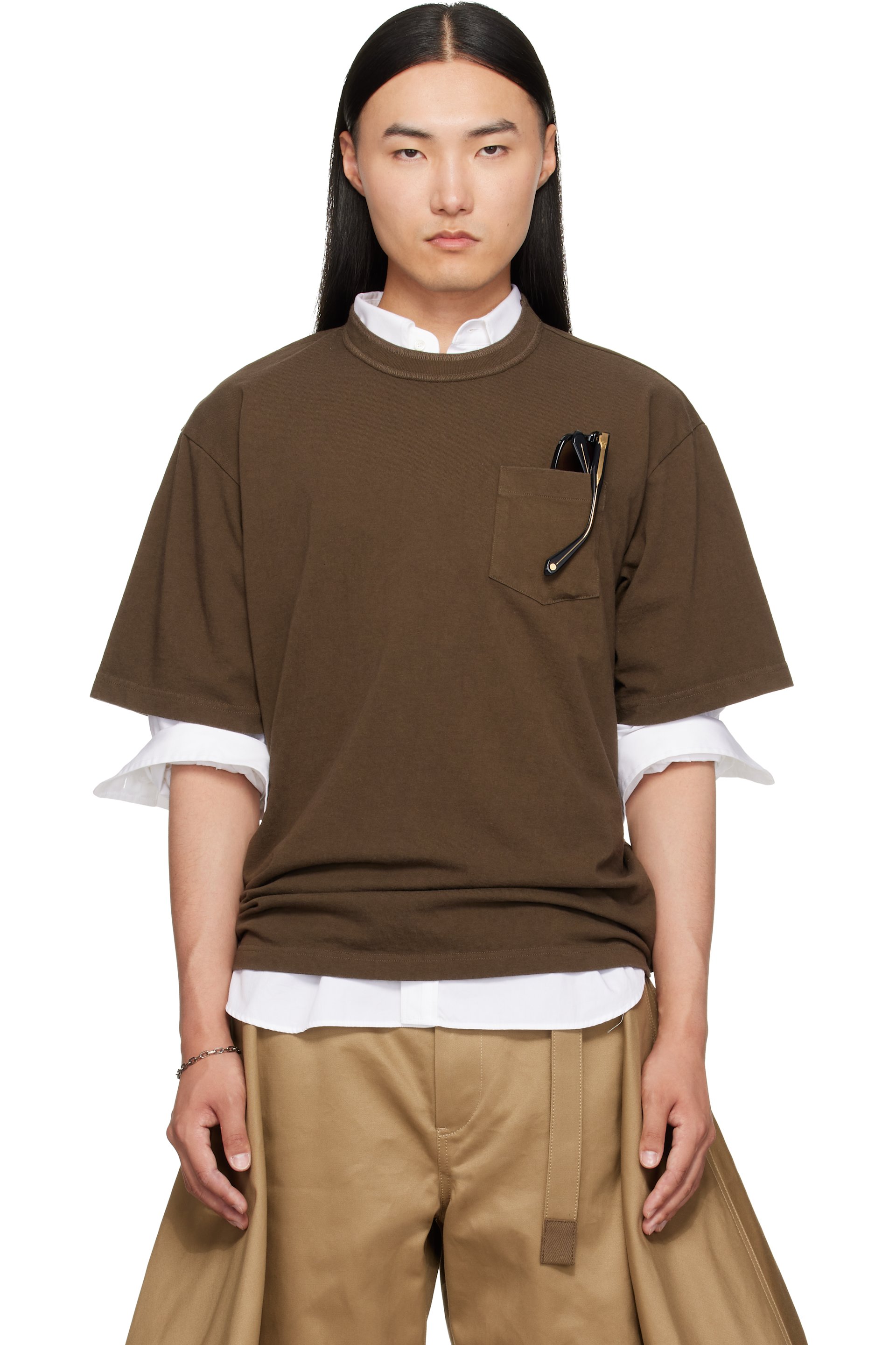 sacai - Brown Cotton Jersey T-shirt