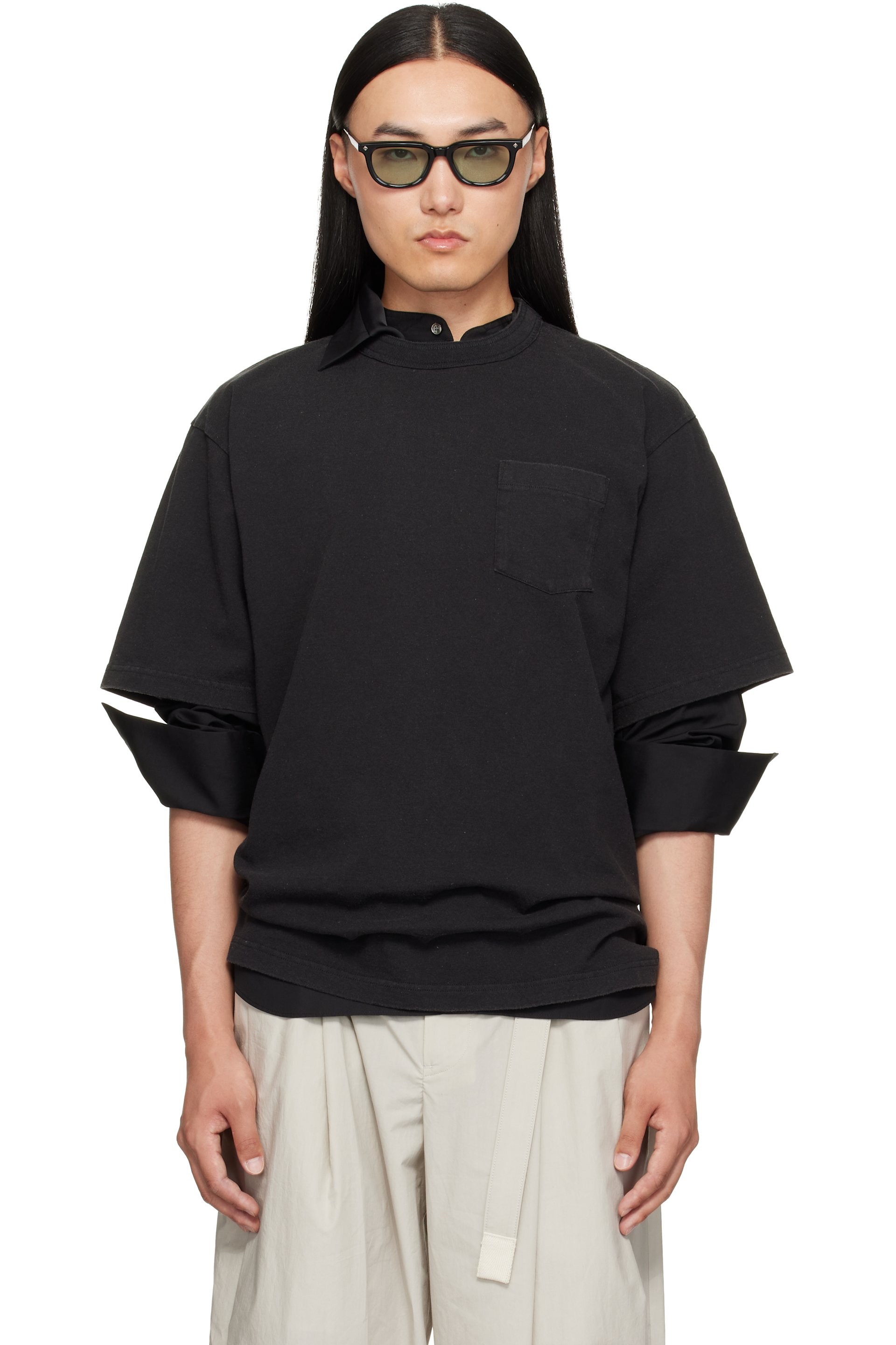 sacai - Black Cotton Jersey T-shirt