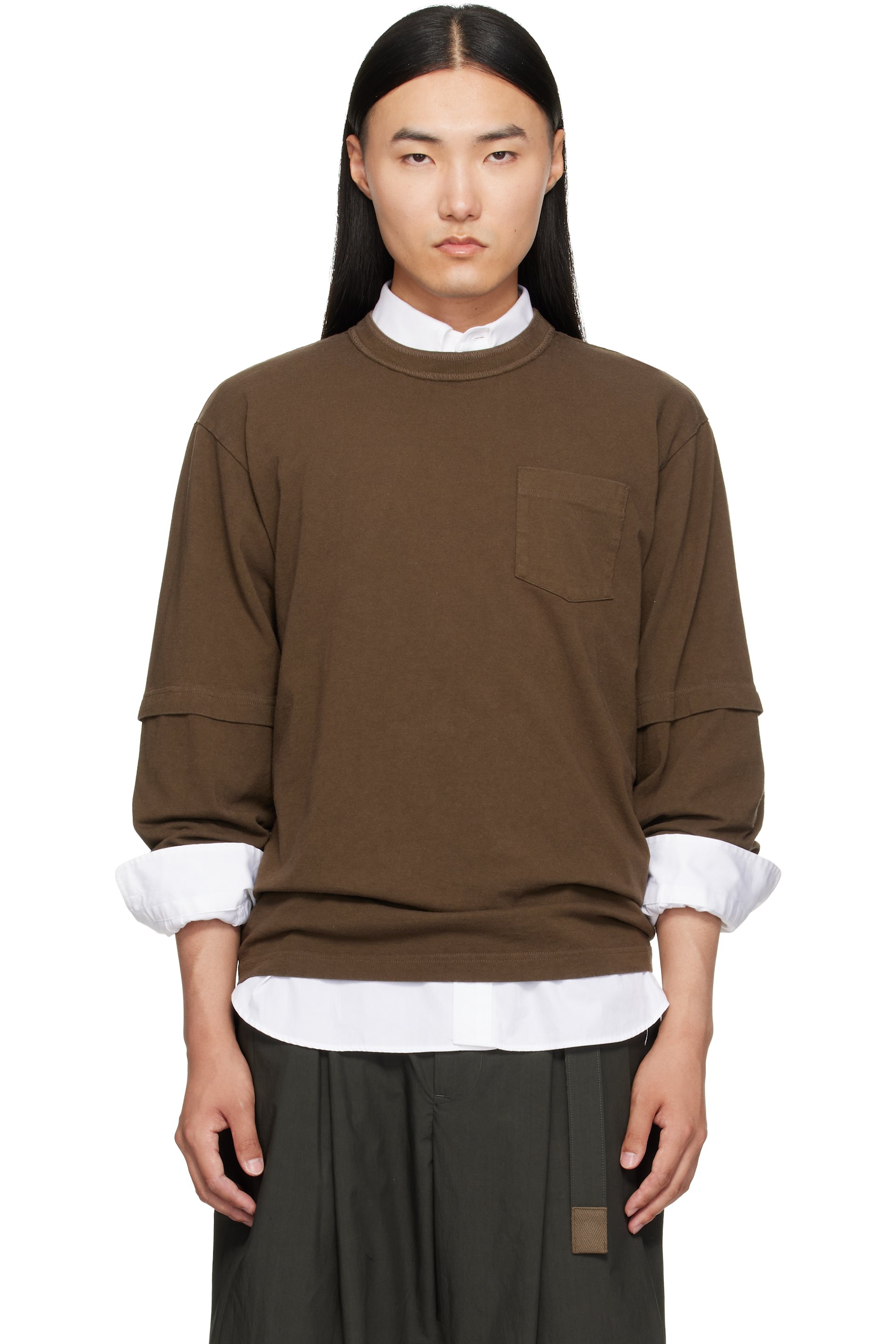sacai - Brown Cotton Jersey L/S T-shirt