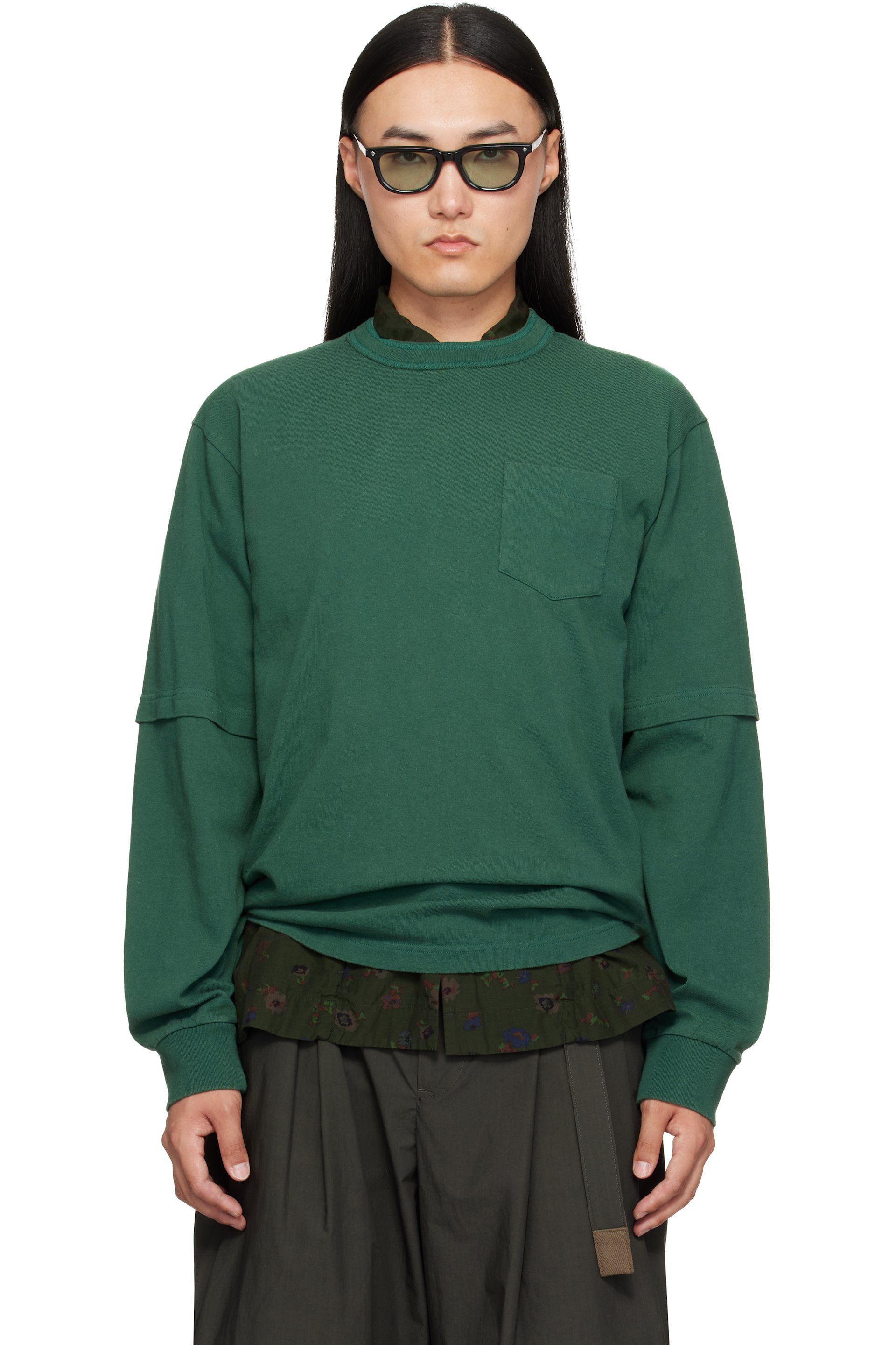 sacai - Green Cotton Jersey L/S T-shirt