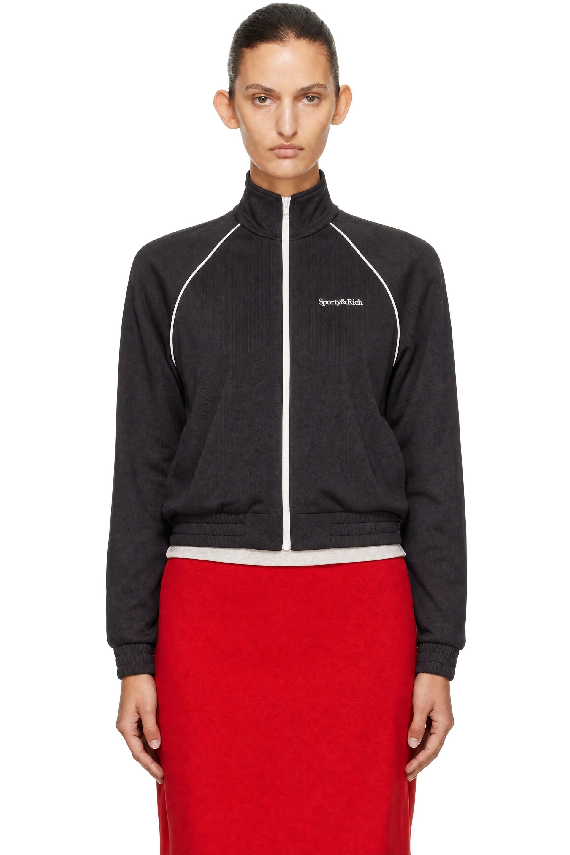 Sporty & Rich - Brown Serif Logo Retro Track Jacket