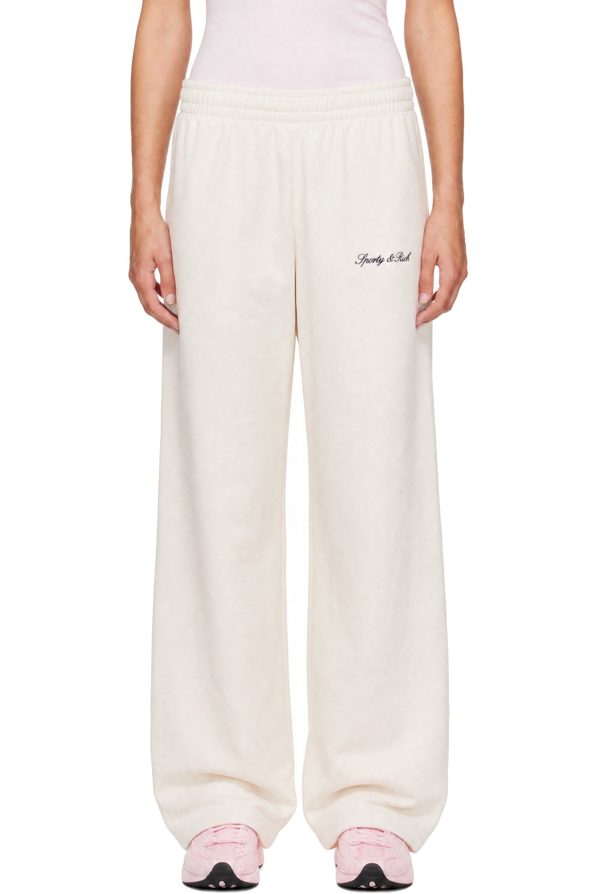 Sporty & Rich - Off-White Signature Logo Embroidered Wide Sweatpants