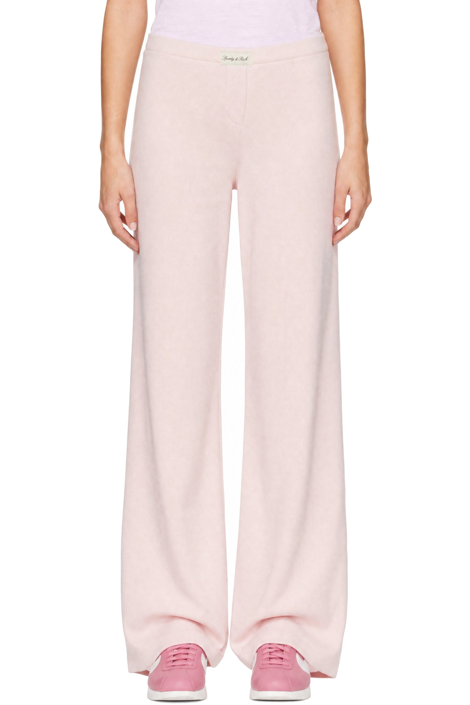 Sporty & Rich - Pink Signature Logo Ribbed House Lounge Pants