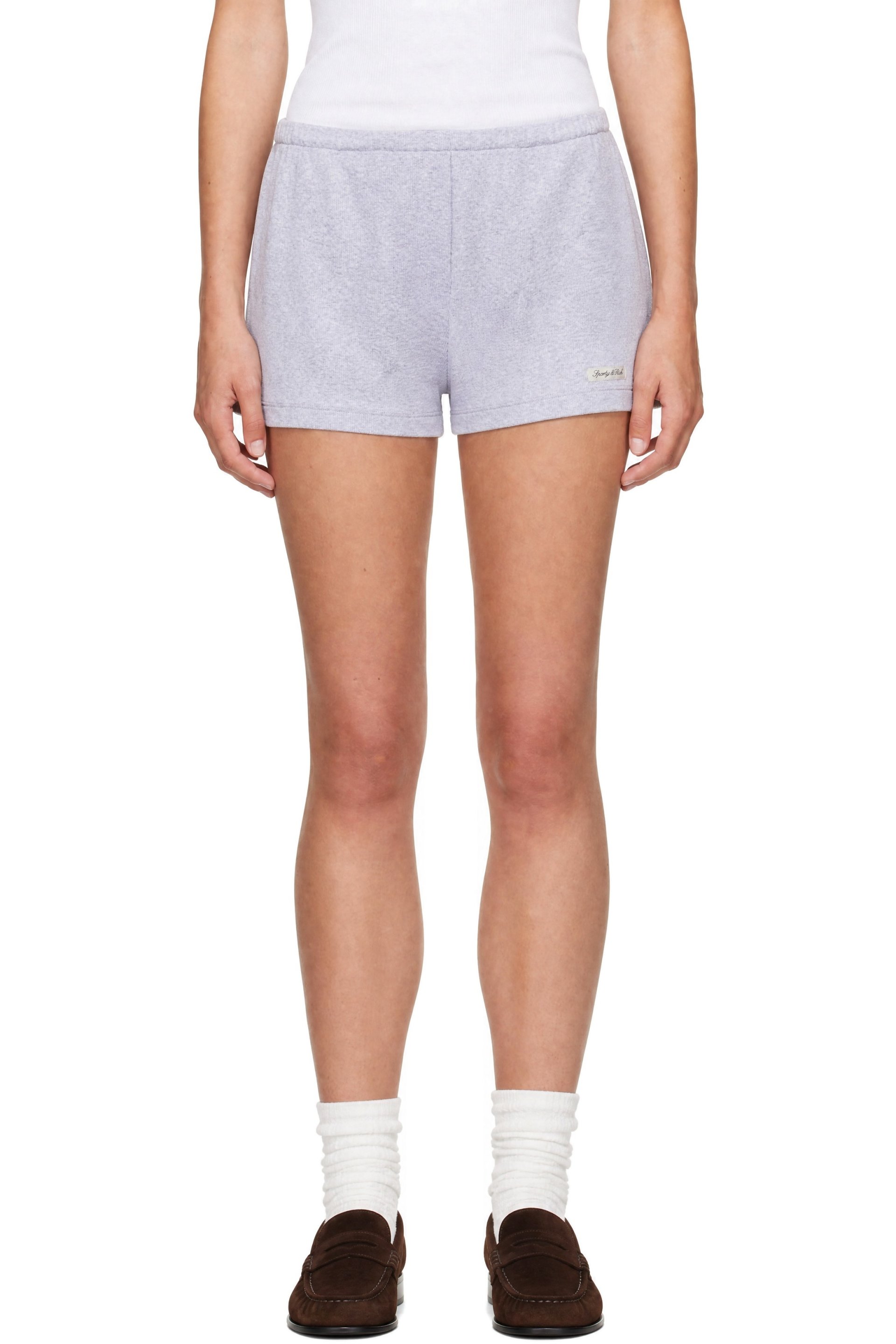 Sporty & Rich - Gray Signature Logo Ribbed House Shorts