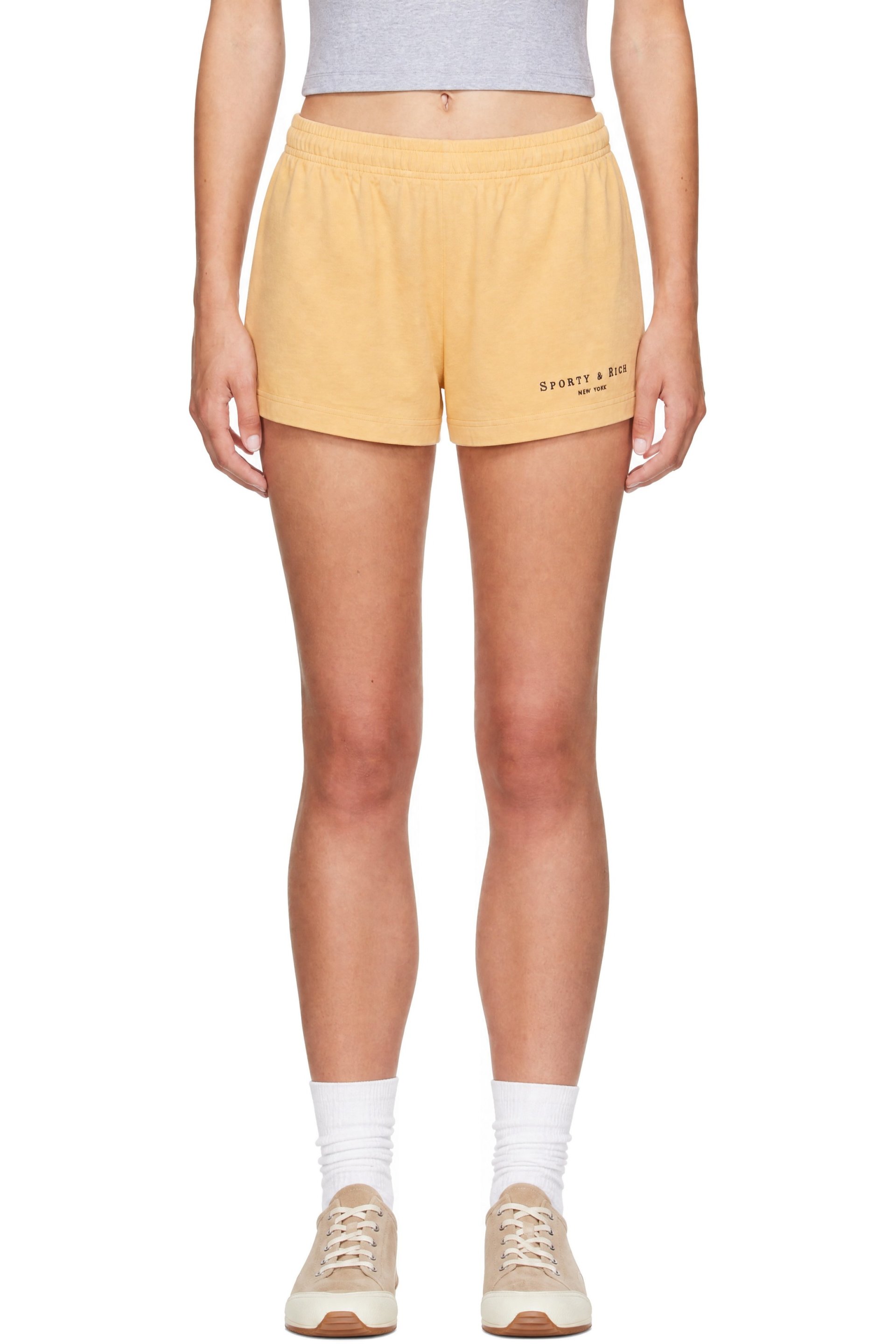 Sporty & Rich - Yellow Title Embroidered Disco Shorts