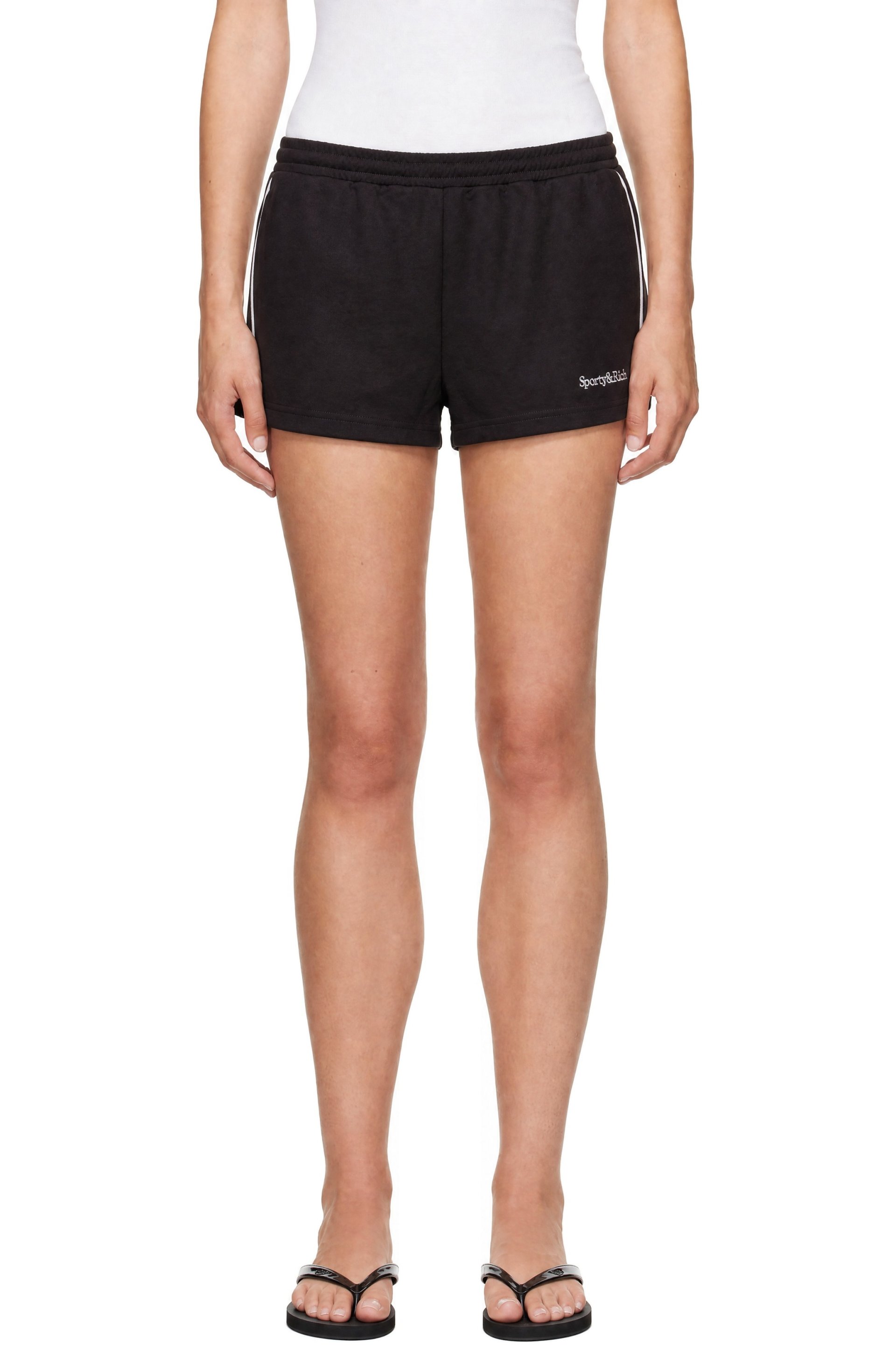 Sporty & Rich - Brown Serif Logo Retro Track Shorts