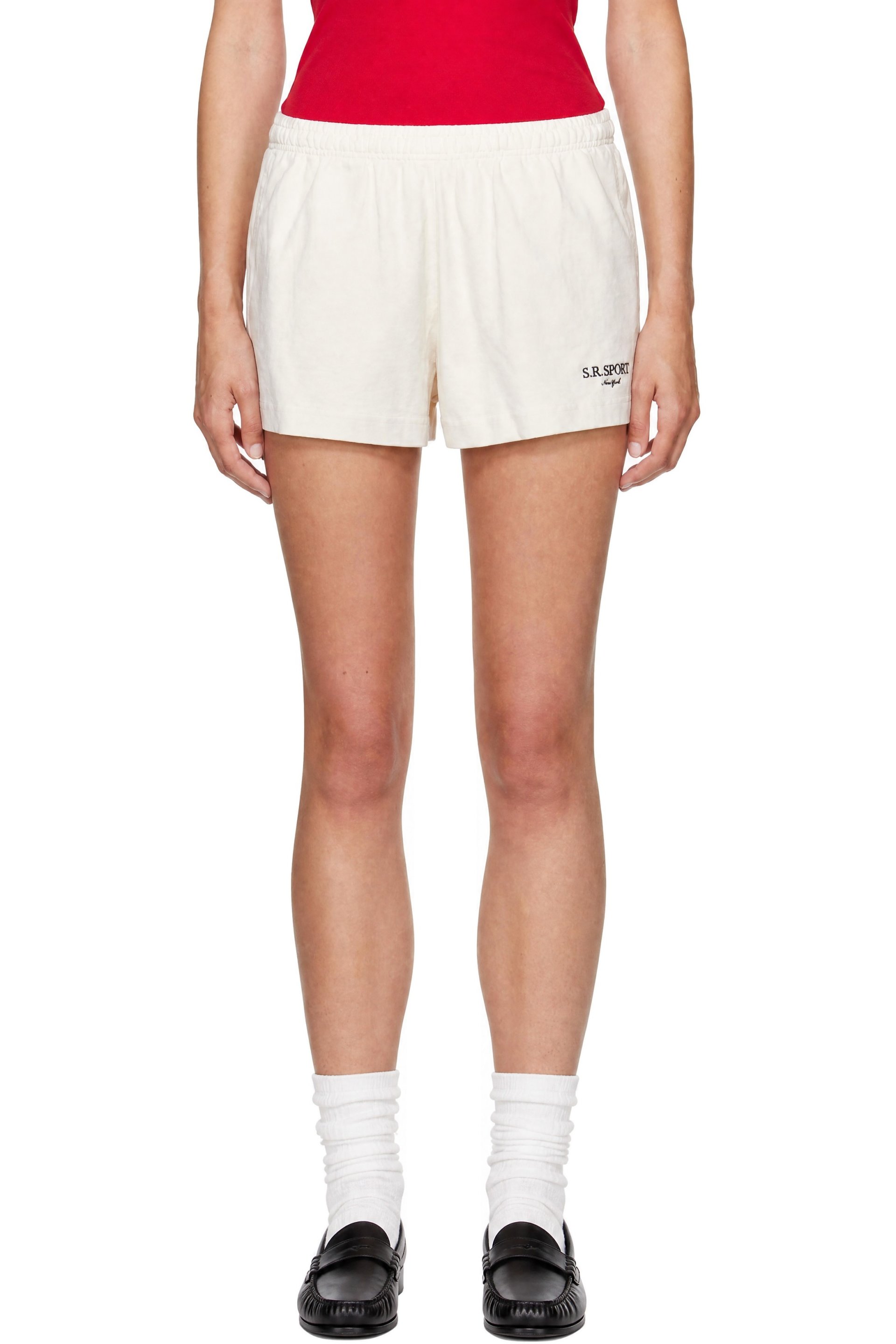 Sporty & Rich - Off-White 'SR Sport' Embroidered Disco Shorts