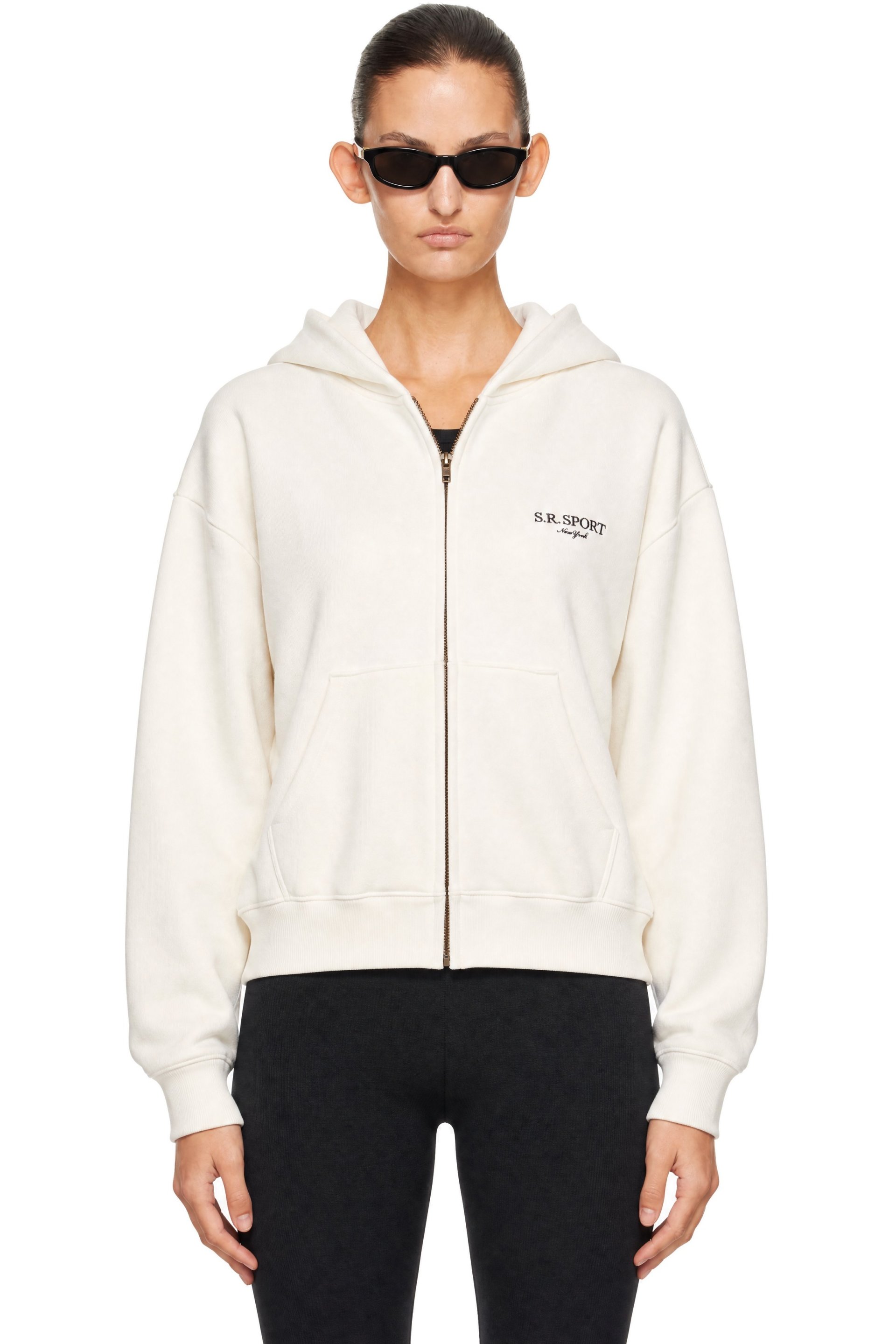 Sporty & Rich - Off-White 'SR Sport' Embroidered Zip Hoodie