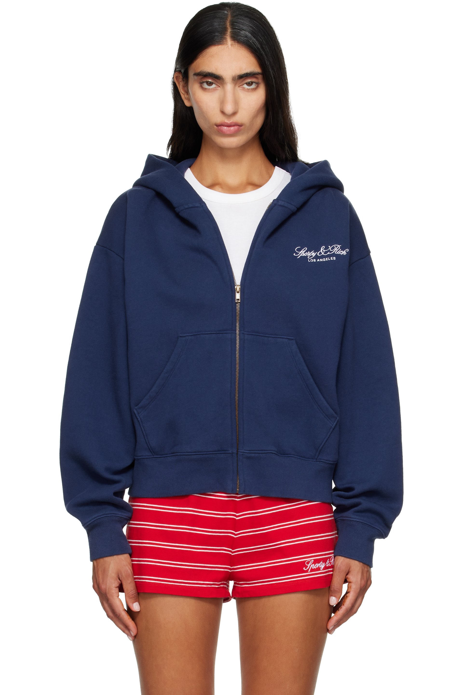Sporty & Rich - Navy Vendome LA Embroidered Zip Hoodie