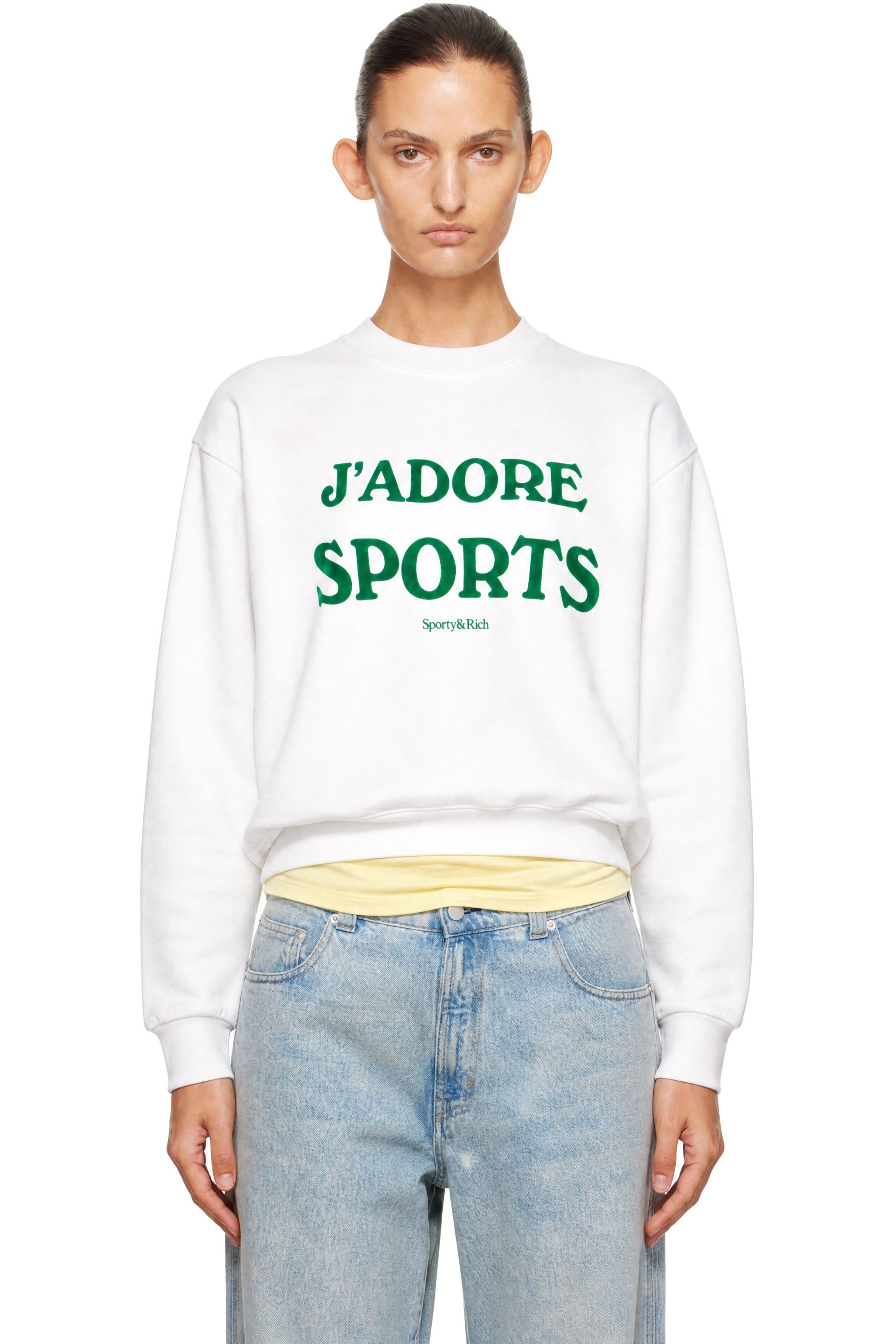 Sporty & Rich - White 'J'Adore' Flocked Crewneck Sweatshirt