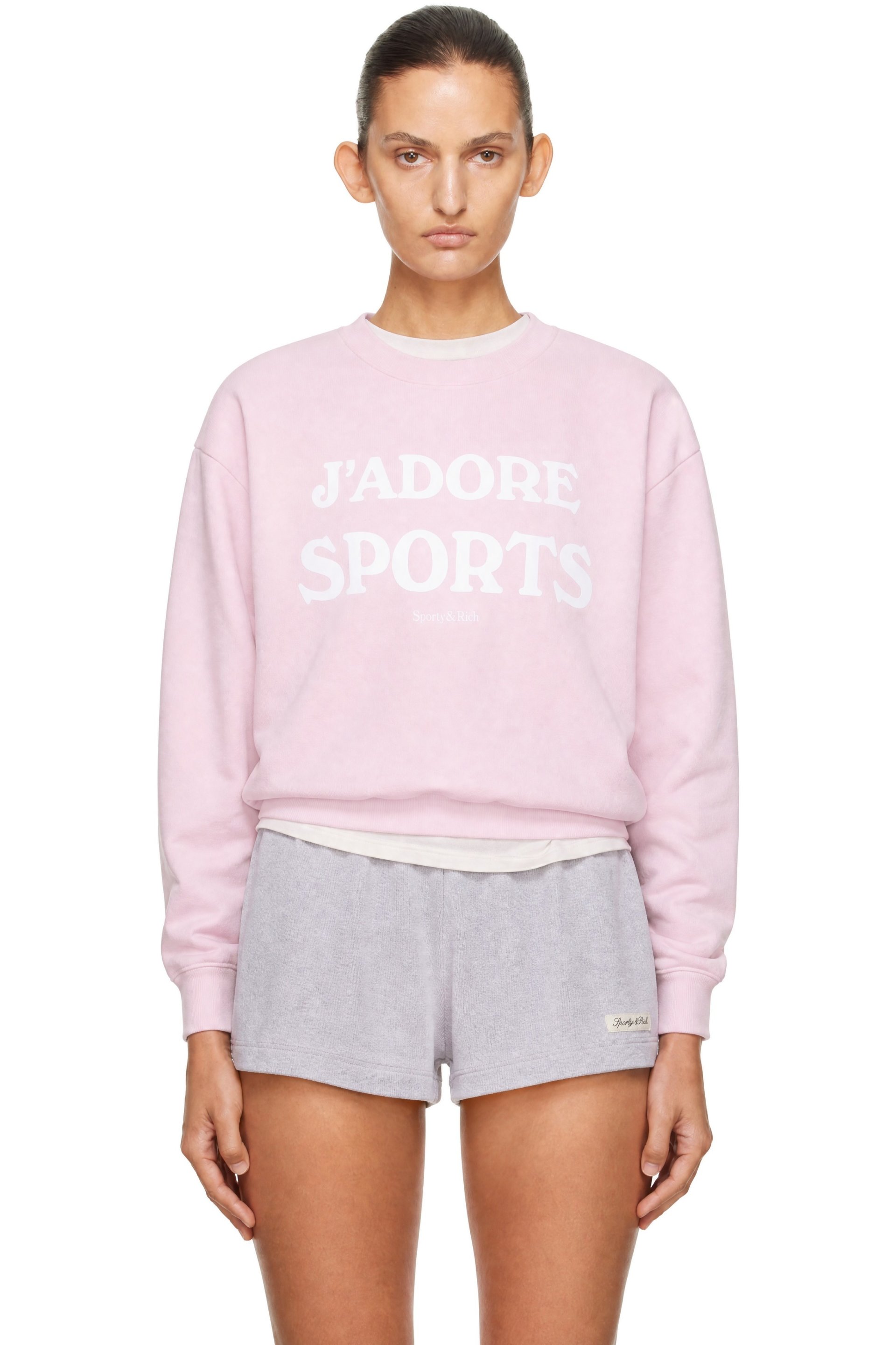 Sporty & Rich - Pink 'J'Adore' Flocked Crewneck Sweatshirt