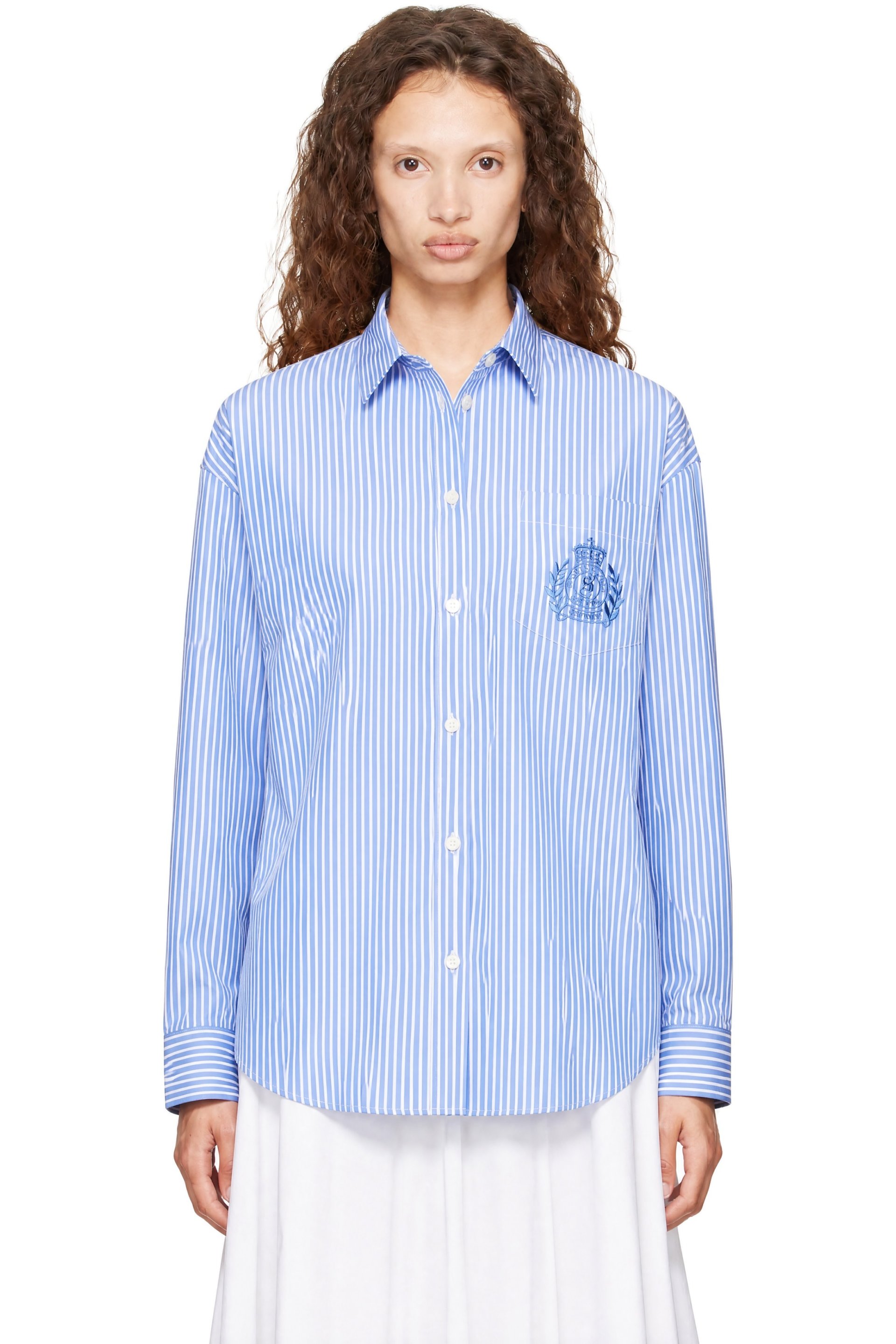 Sporty & Rich - Blue & White NY Crest Oversized Shirt