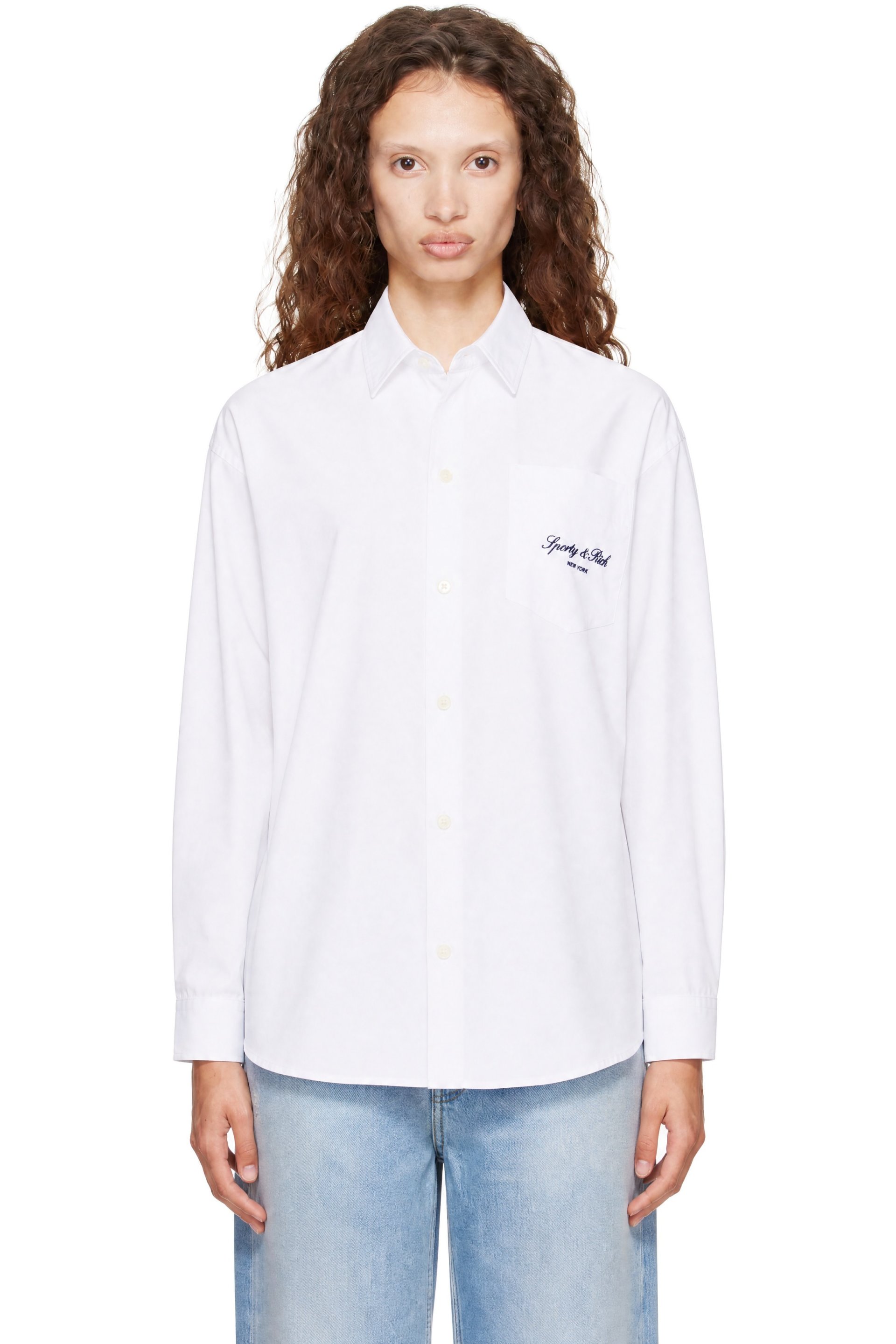 Sporty & Rich - White Signature NY Oversized Shirt