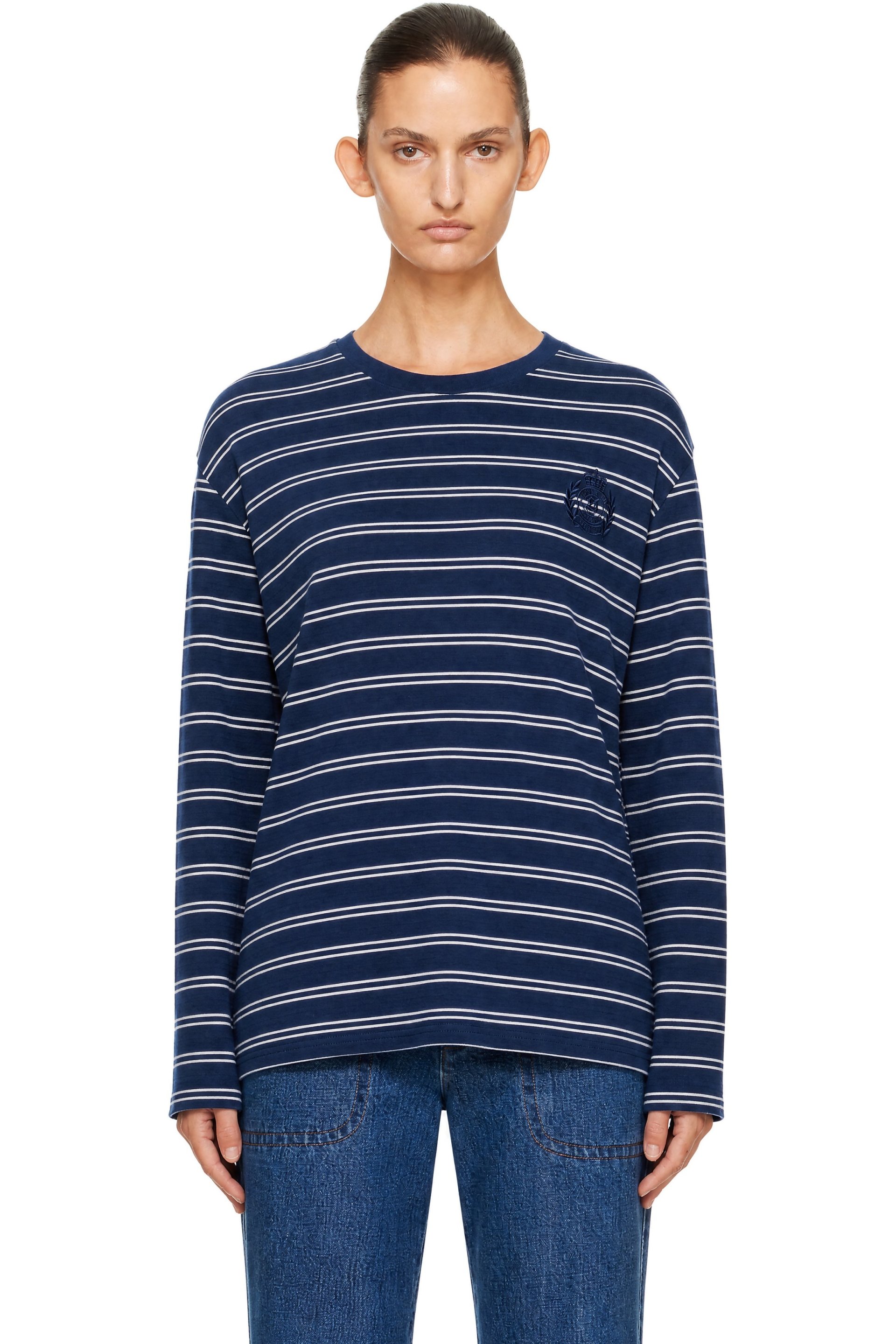 Sporty & Rich - T-shirt à manches longues bleu marine à armoiries
