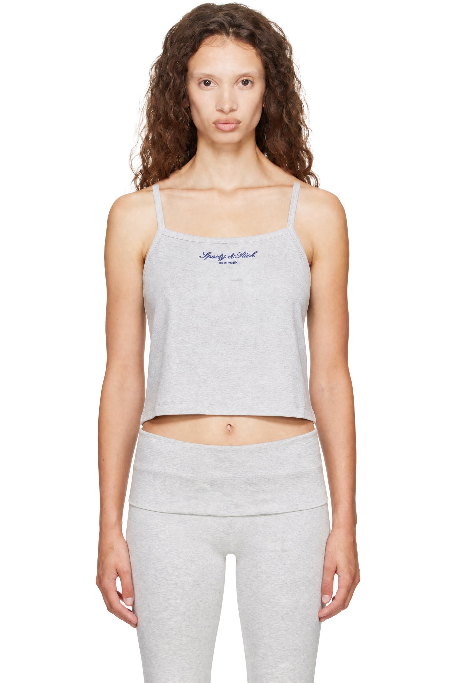 Sporty & Rich - Débardeur droit 'New York' gris à logo manuscrit