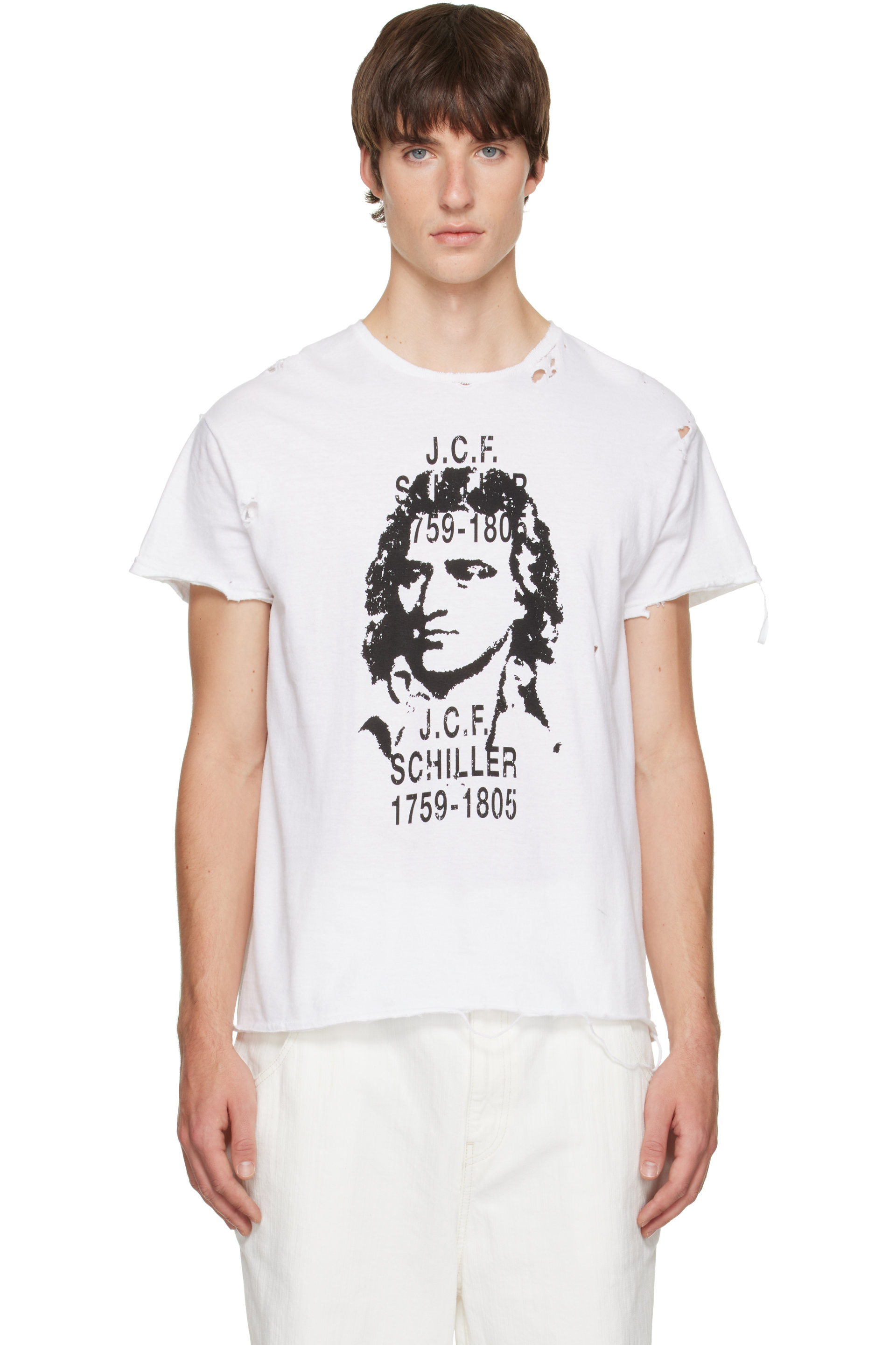 HYACYN - White Distressed 'JCF Schiller' T-shirt