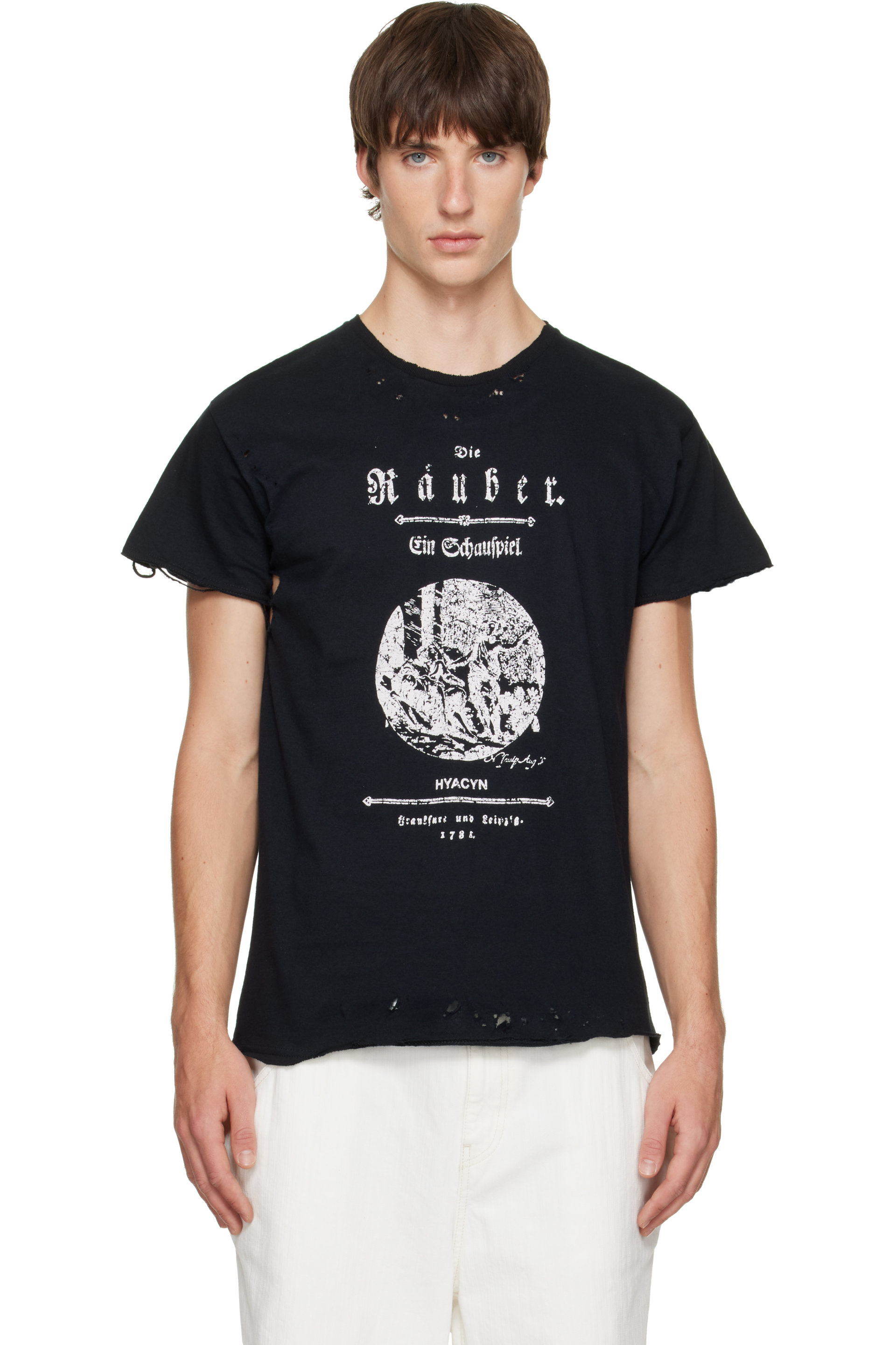HYACYN - Black Distressed Safety Pin T-shirt
