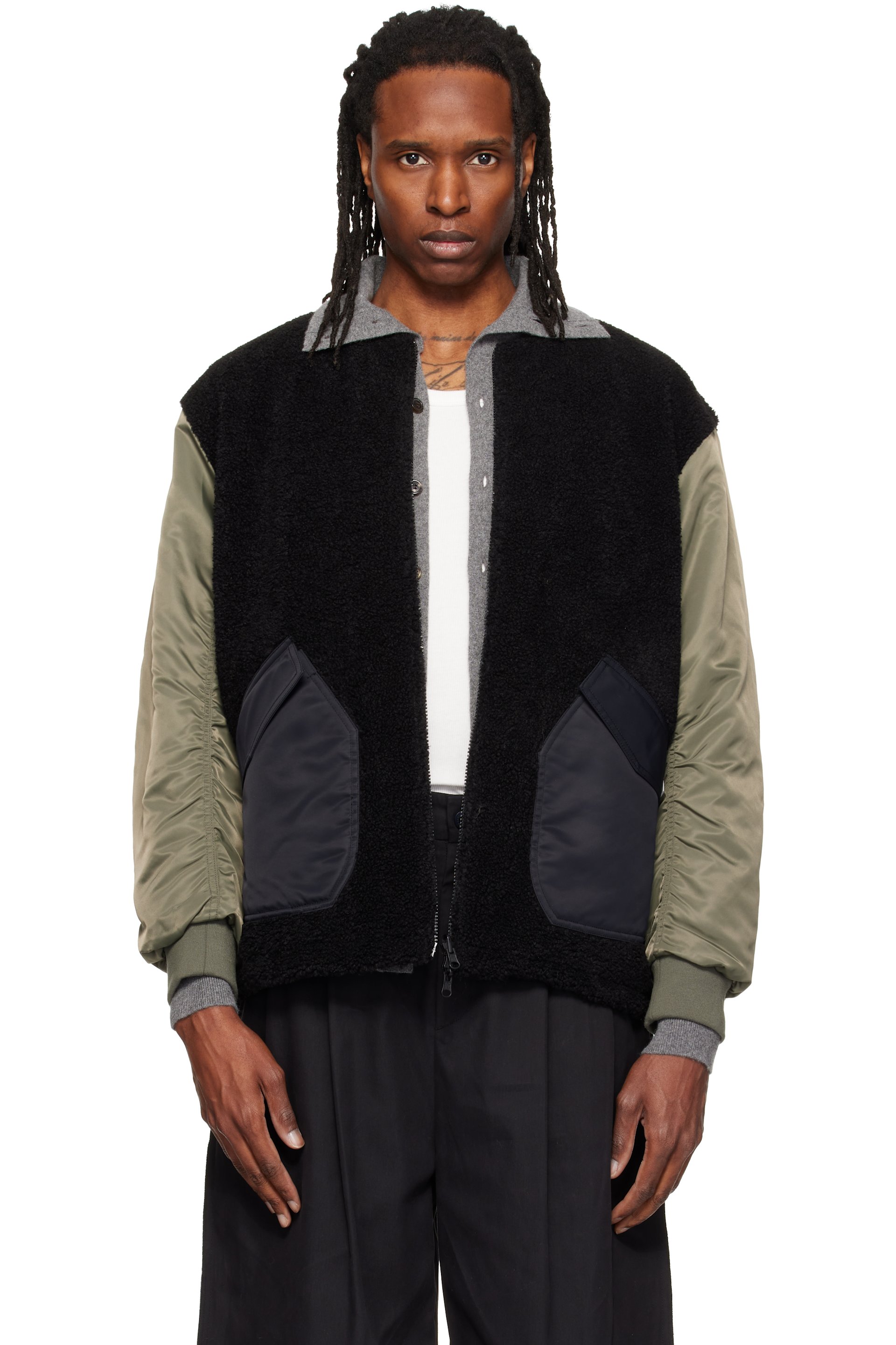 RE;CODE - Khaki & Black Hybrid Jumper Reversible Bomber Jacket
