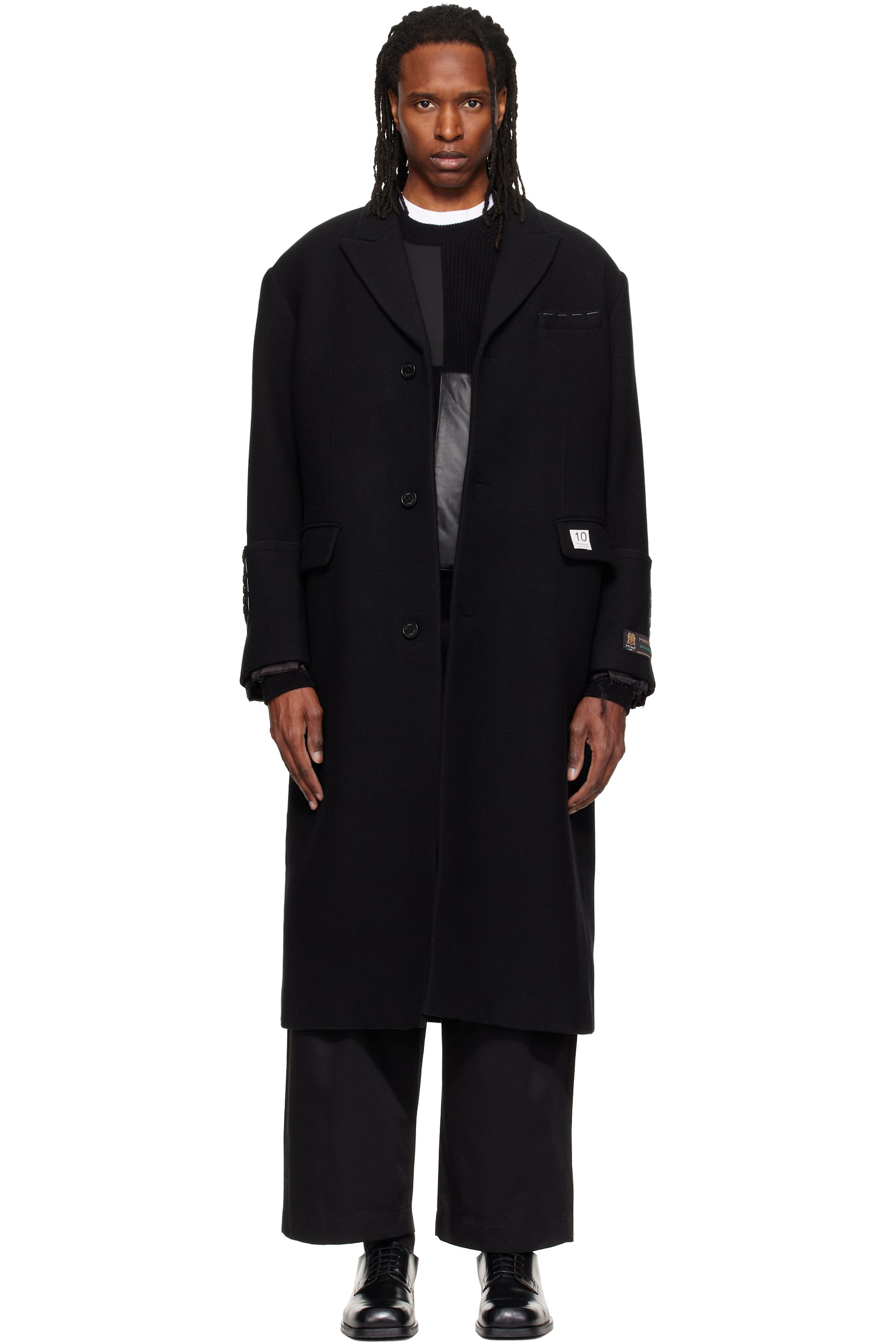 RE;CODE - Black Single-Breasted Long Coat