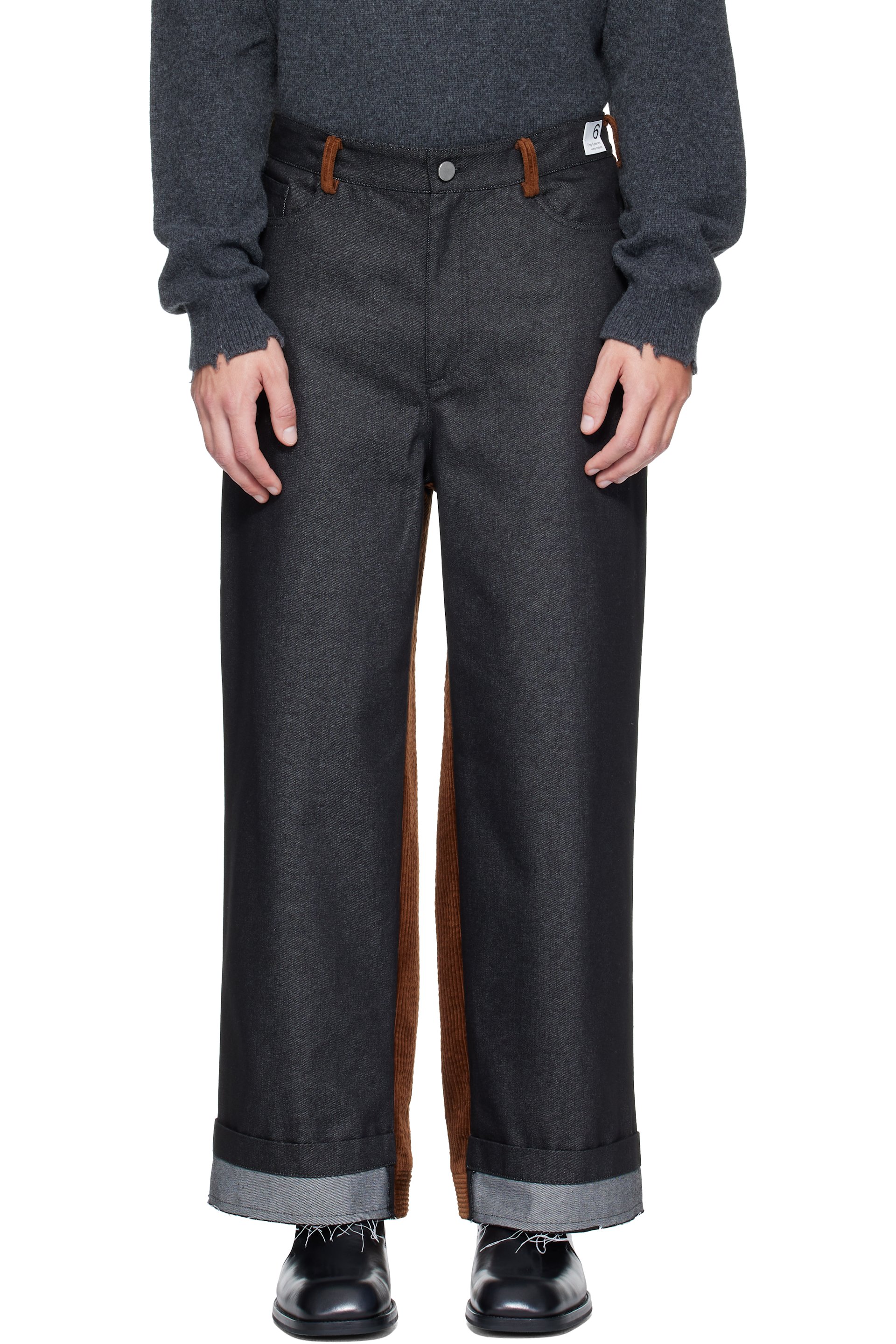 RE;CODE - Black & Brown Corduroy-Mixed Denim Jeans