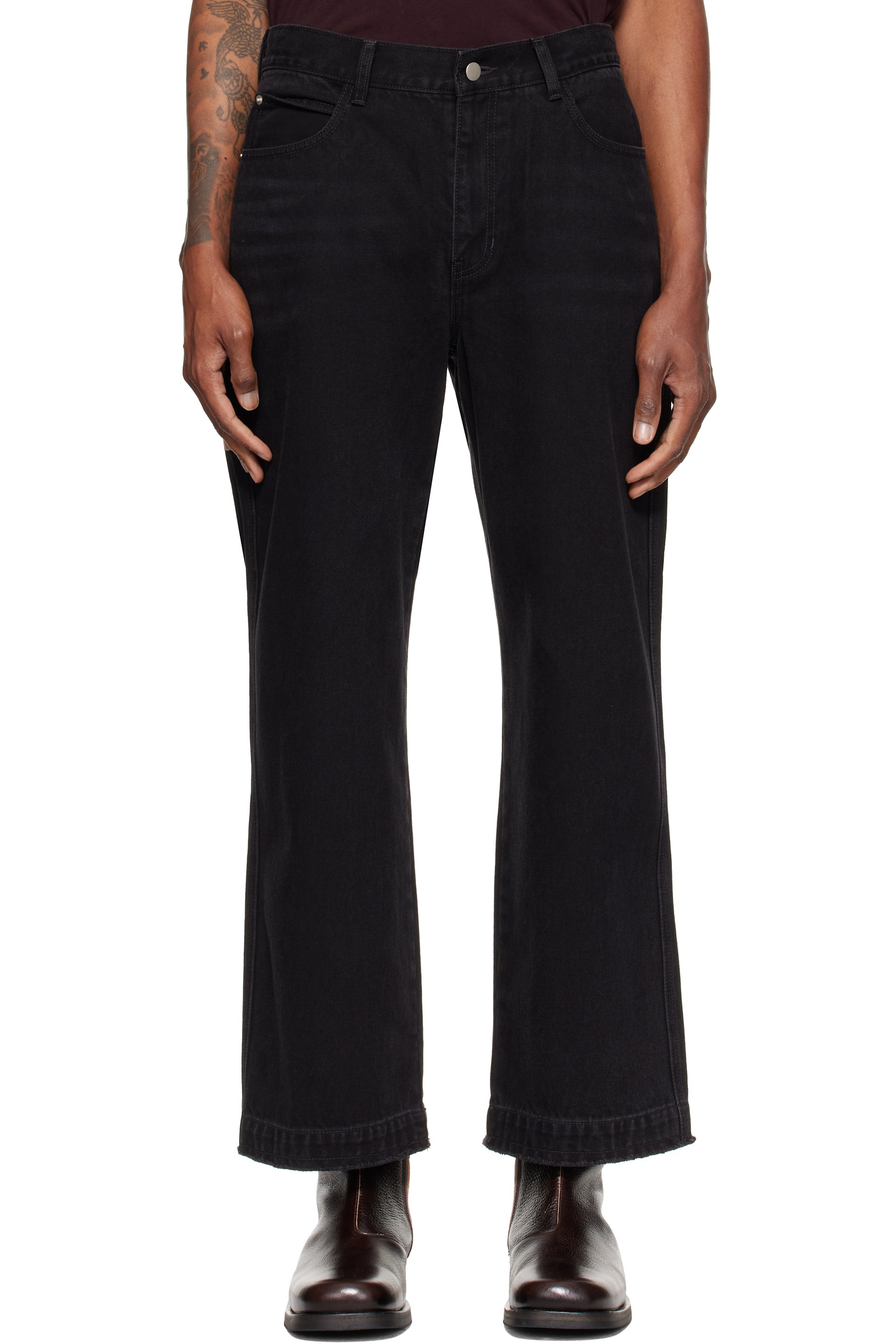 RE;CODE - Black Raw-Edged Denim Jeans